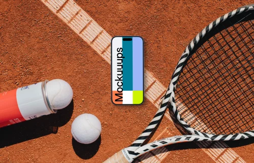 iPhone mockup in the tennis court