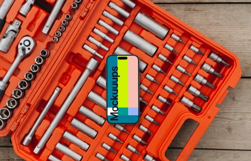 iPhone mockup on the toolbox