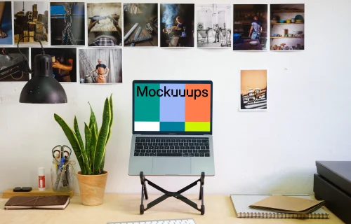Macbook Pro mockup on a desk stand