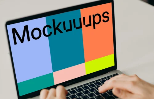 MacBook Pro mockup on a white table (front view)