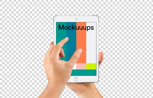 Man zooming screen on iPad mini Silver mockup