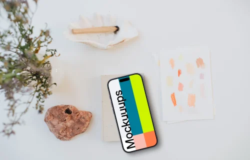 Mindful art scene including an iPhone mockup