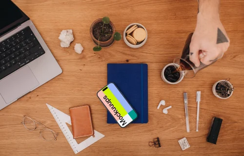 Mockup of smartphone on the office desk