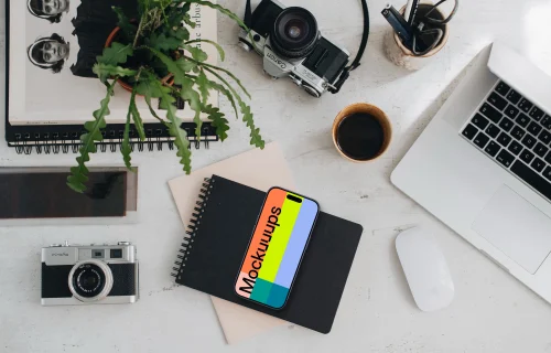 Office desk with a smartphone mockup