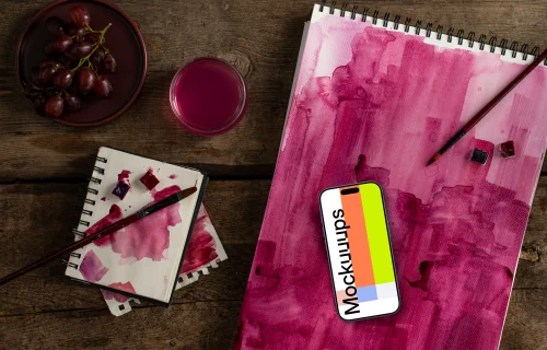 Phone mockup on the Magenta watercolor painting