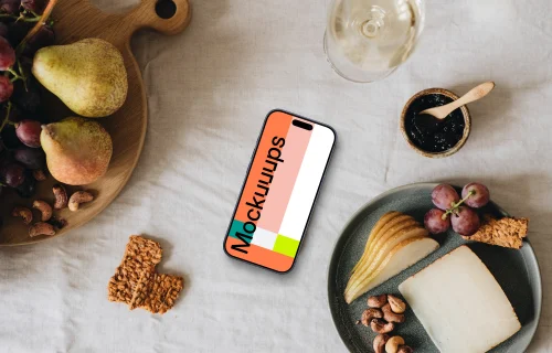 Relaxing breakfast moment including an iPhone mockup
