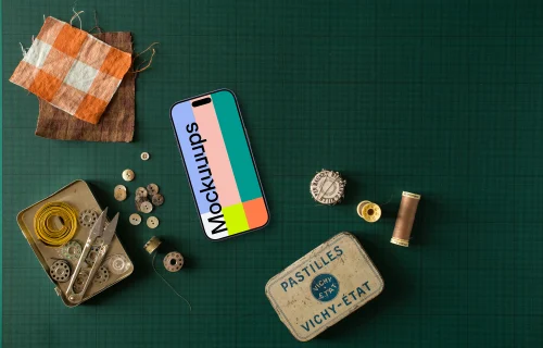 Smartphone mockup next to the fabric samples