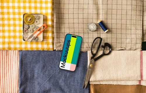 Smartphone mockup on folded cloths