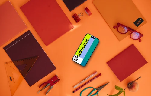 Smartphone mockup on the orange background