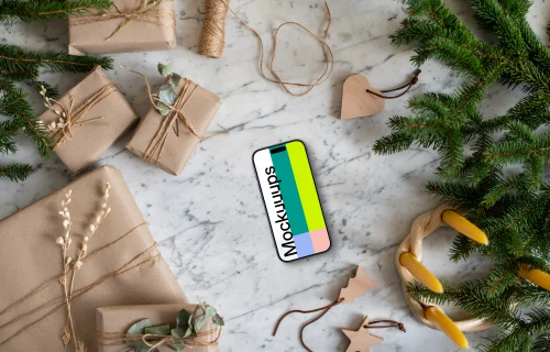 Smartphone mockup with christmas decoration