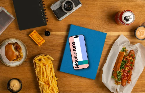 Smartphone mockup with fast food