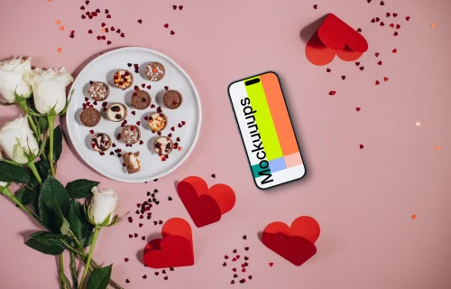 Smartphone mockup with Valentine’s Day background
