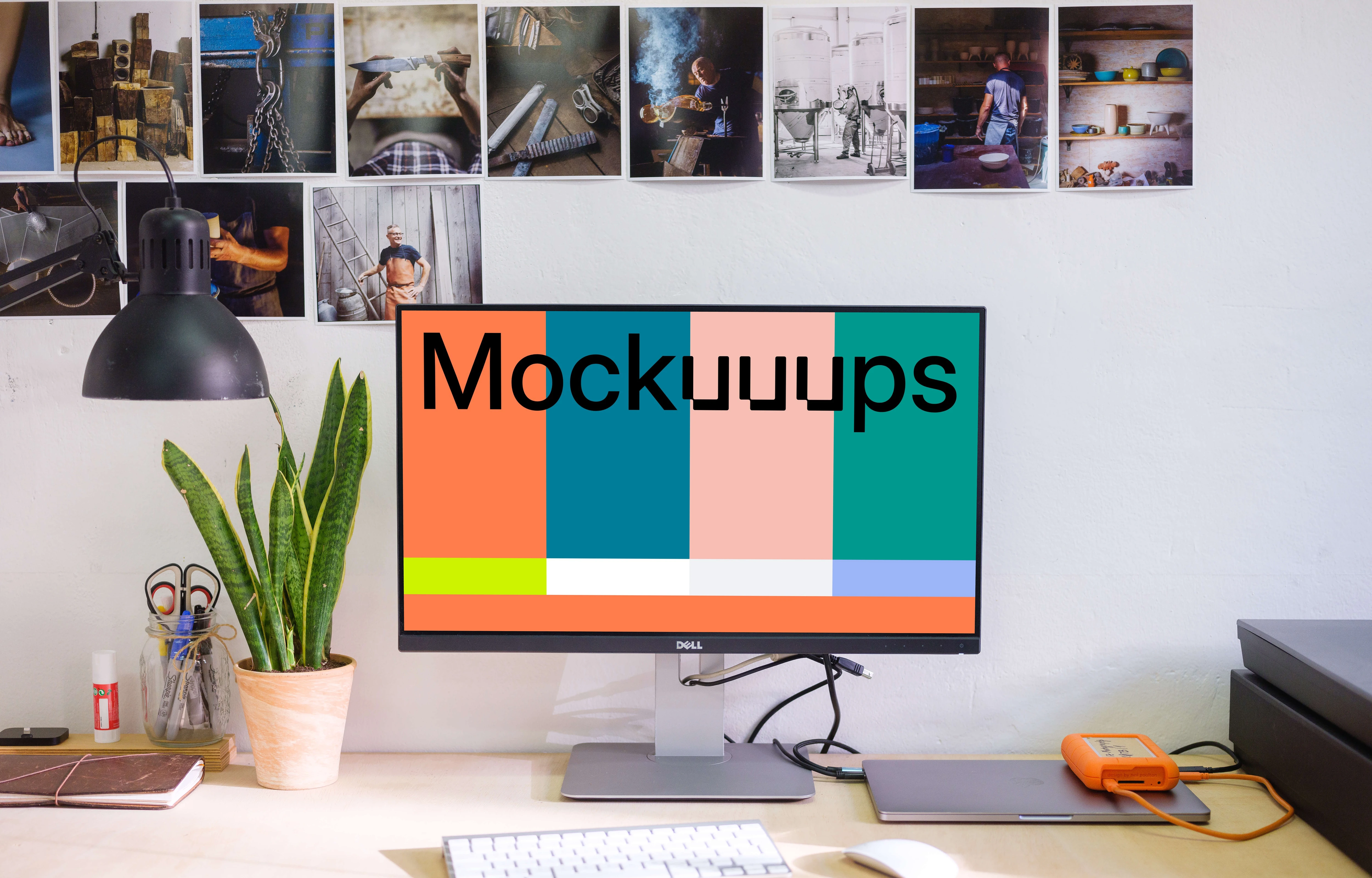 Free Clean desk with Dell display mockup