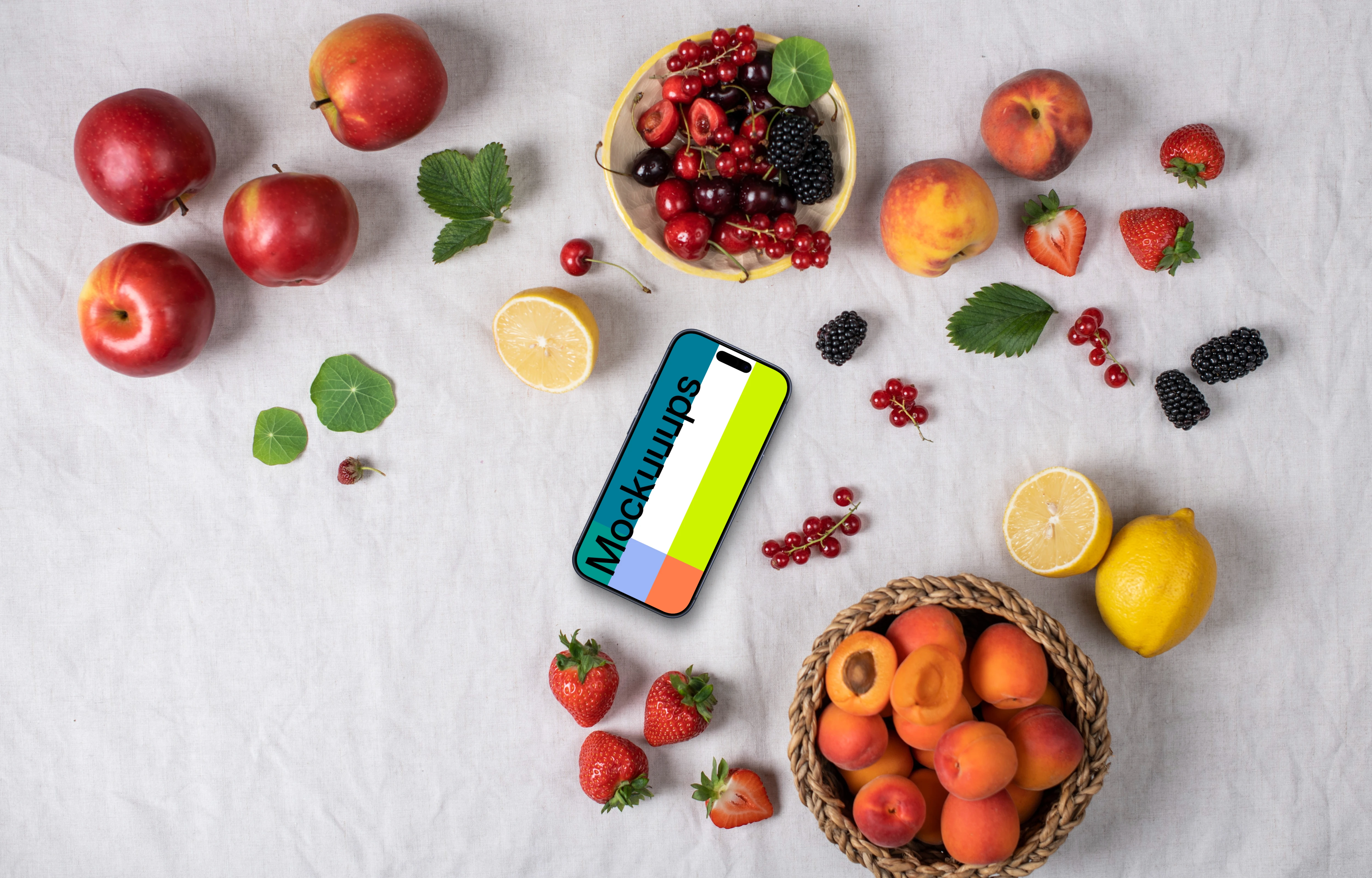 Colorful Smartphone mockup with fruits