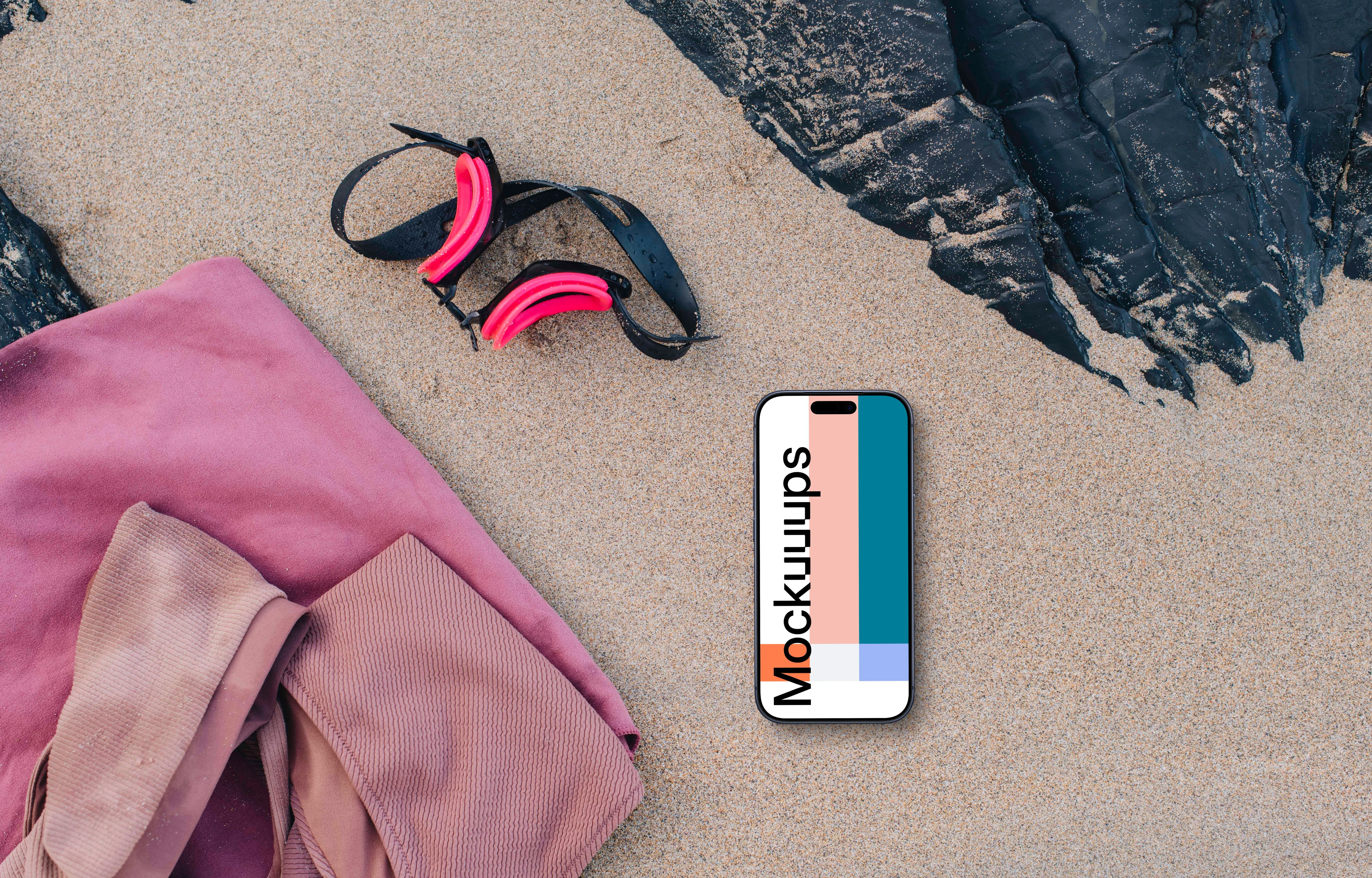 iPhone mockup on the beach