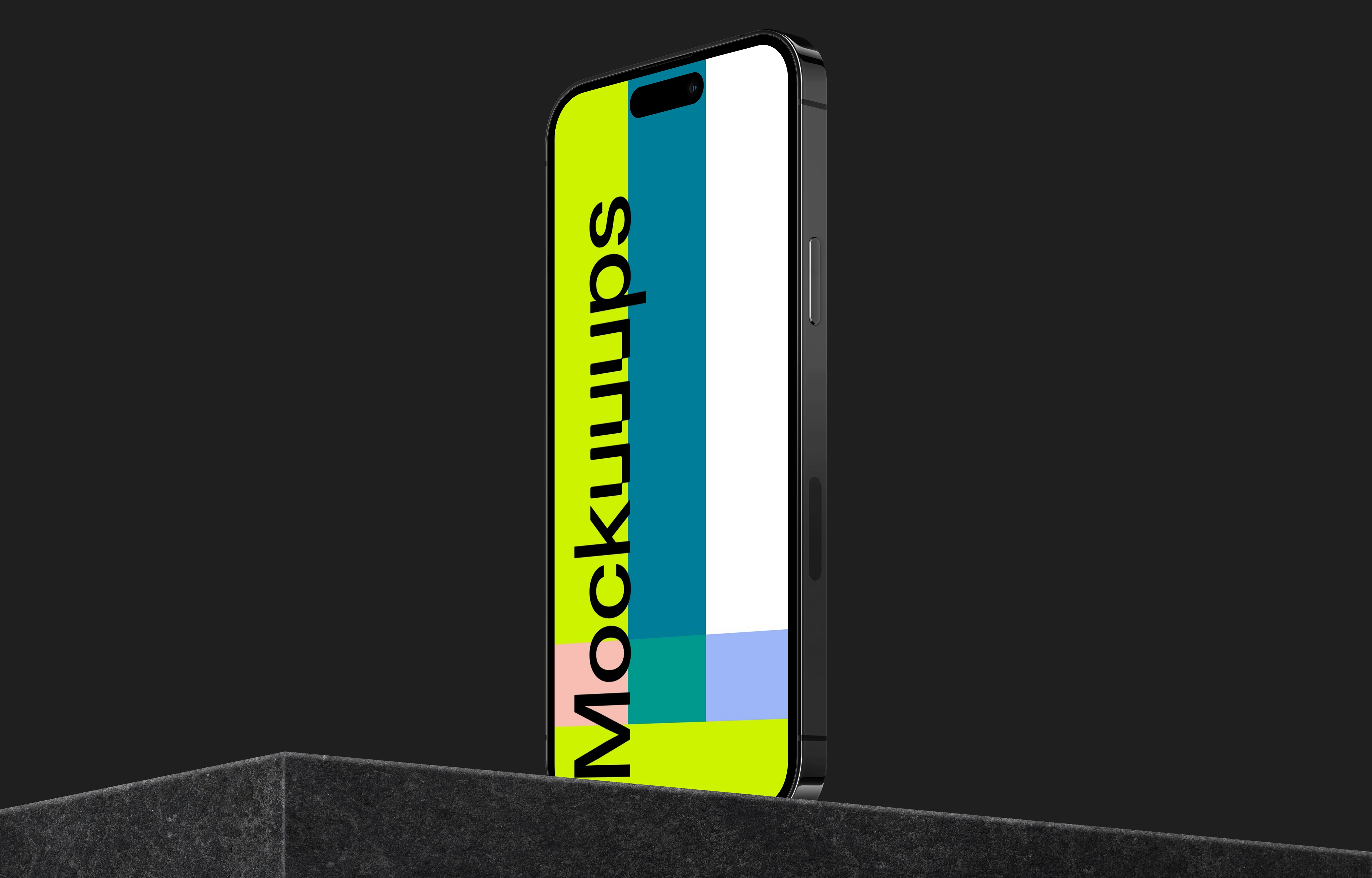 Isometric smartphone mockup on marble block - Right View