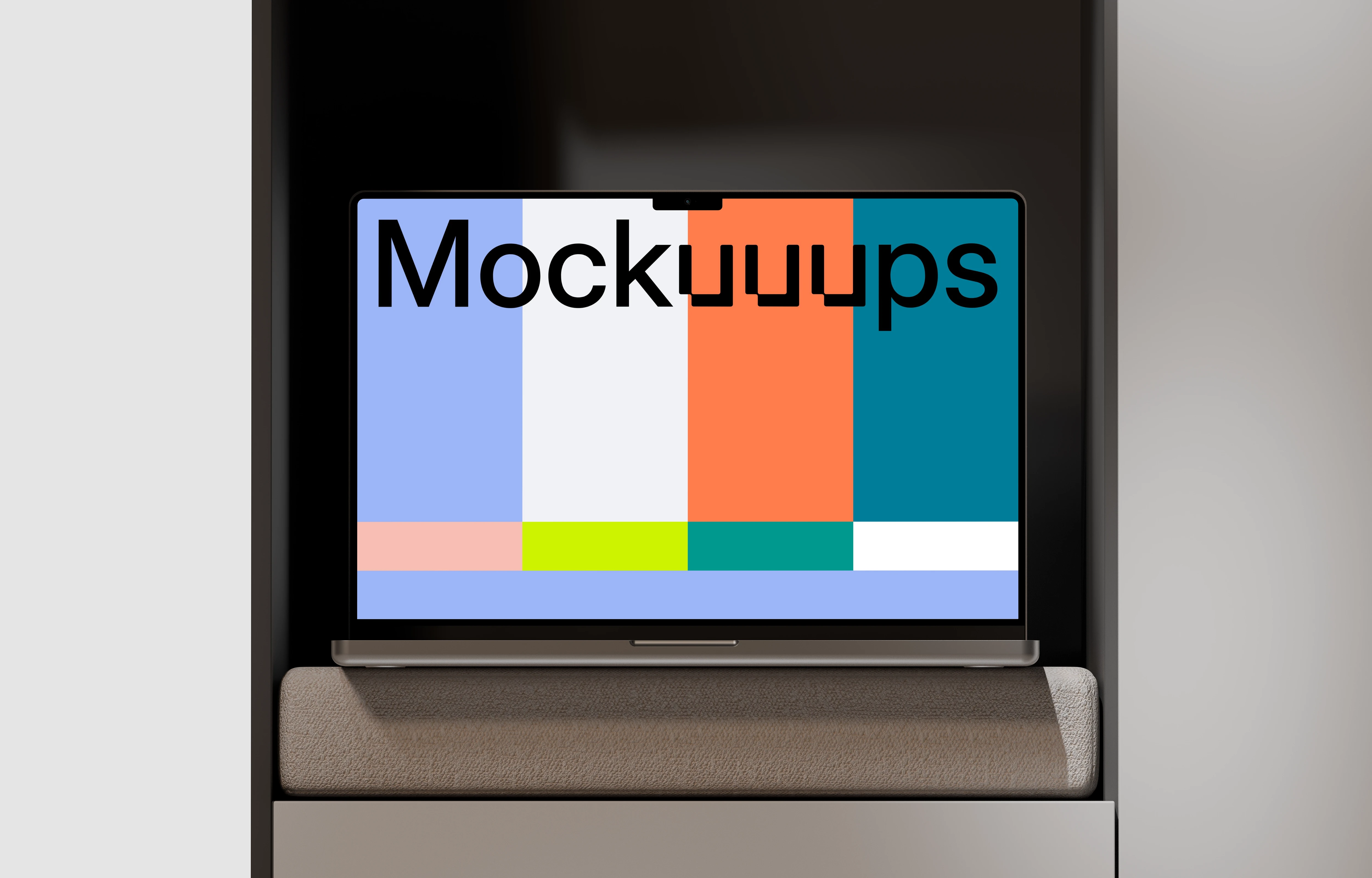 MacBook Pro 14" mockup on a modern shelf
