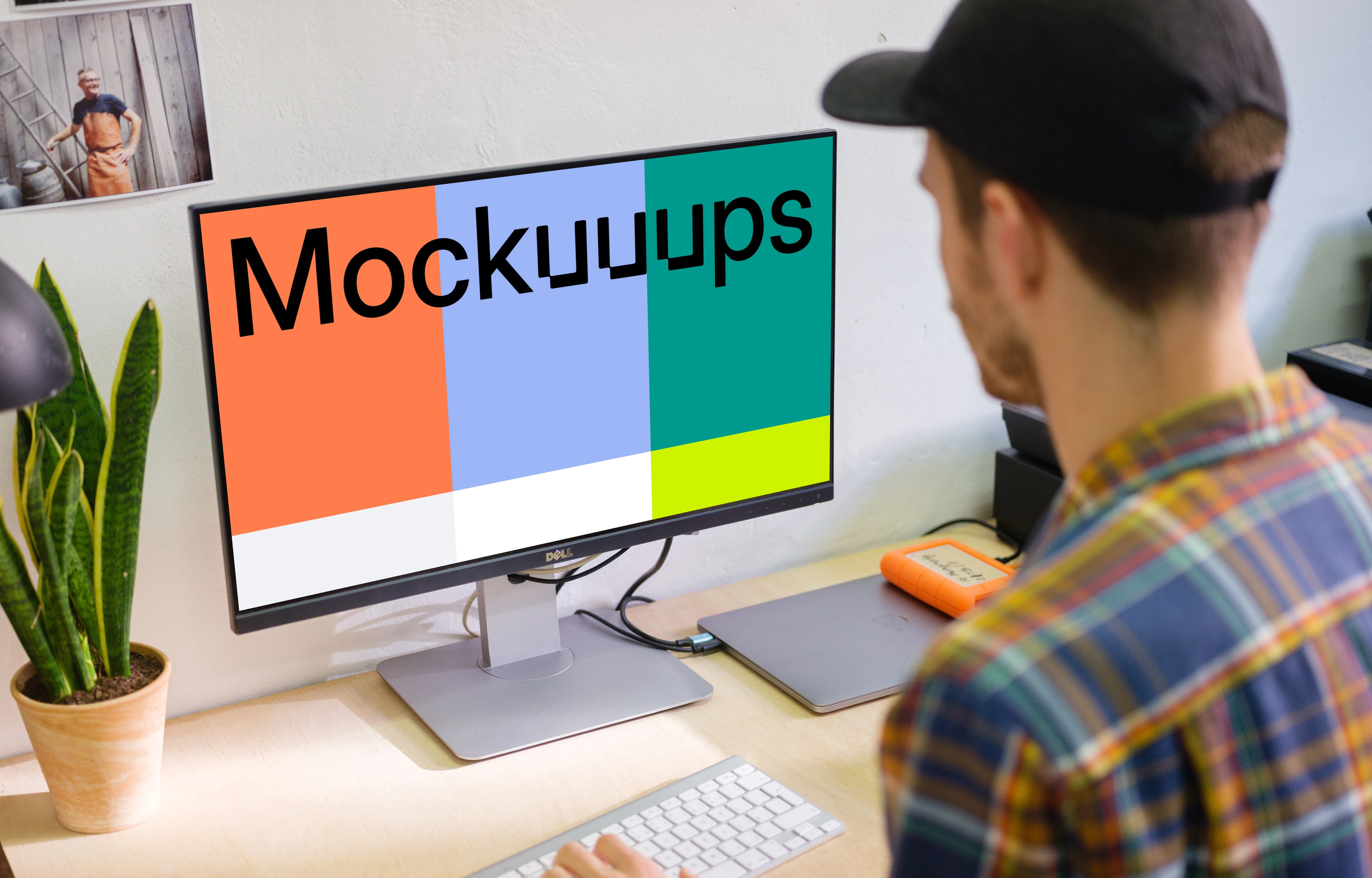 Man working on Dell display mockup