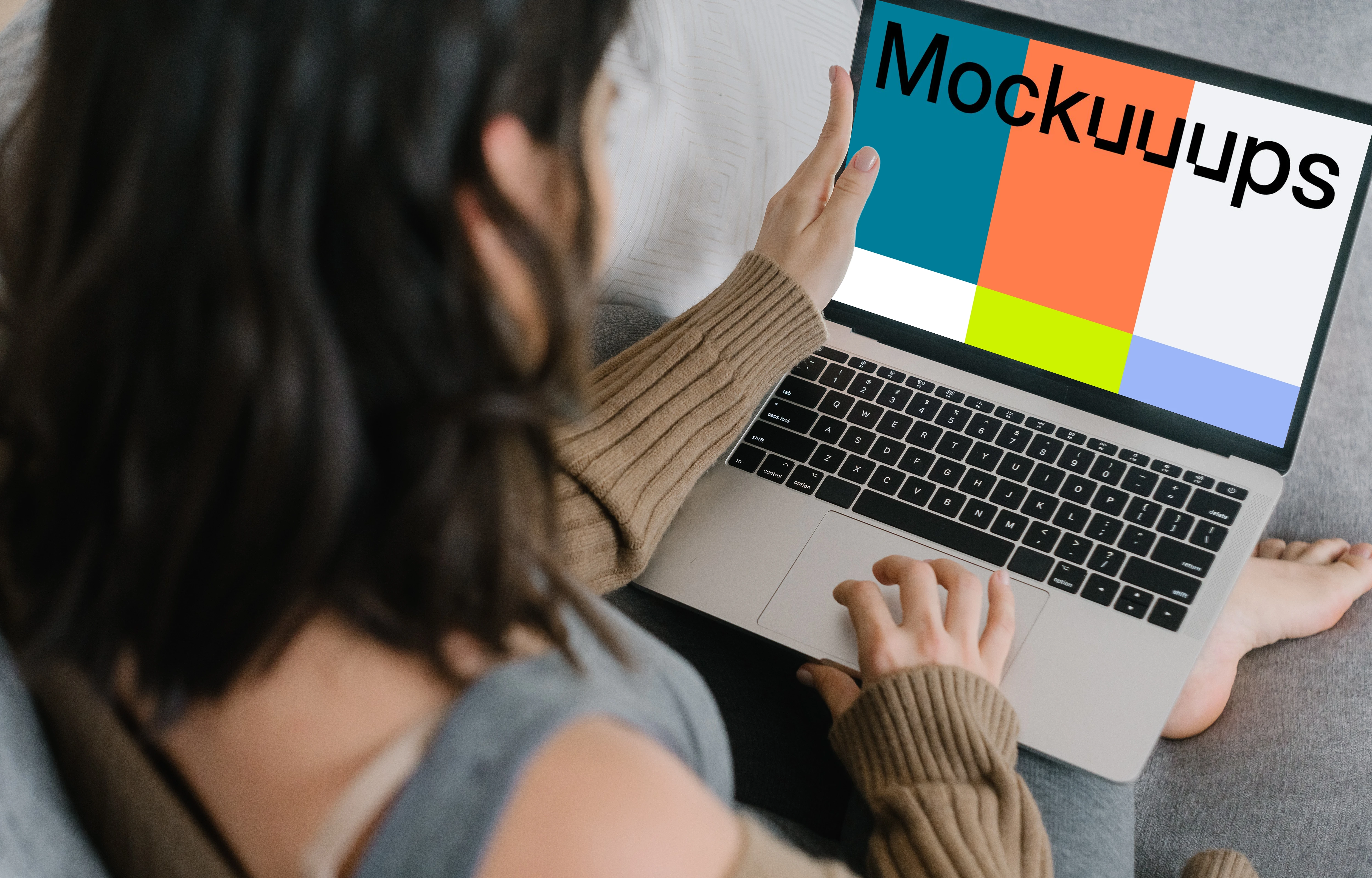 Notebook mockup on a lady’s lap