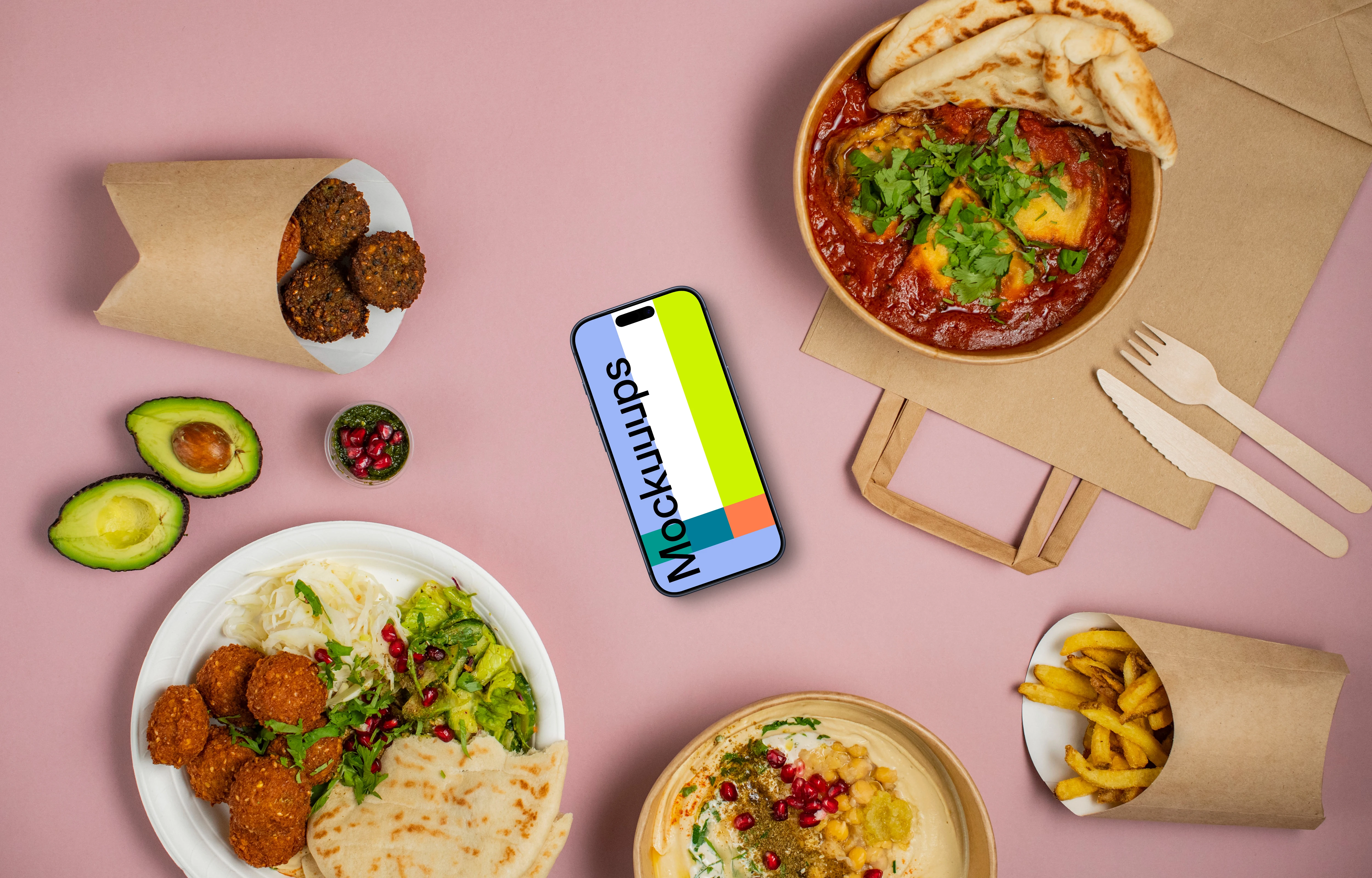 Smartphone mockup with middle eastern food