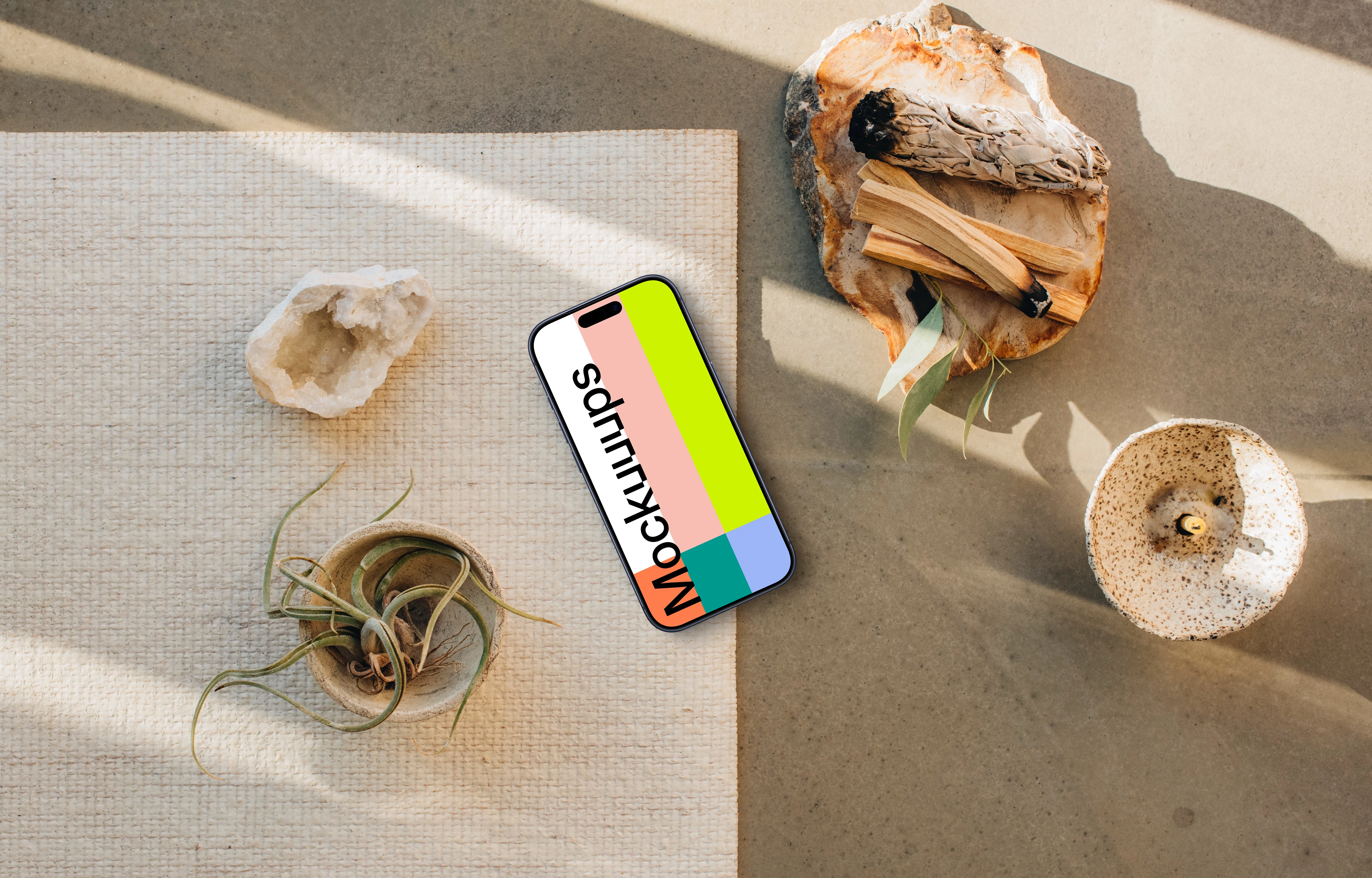 Tranquil scene with an iPhone mockup