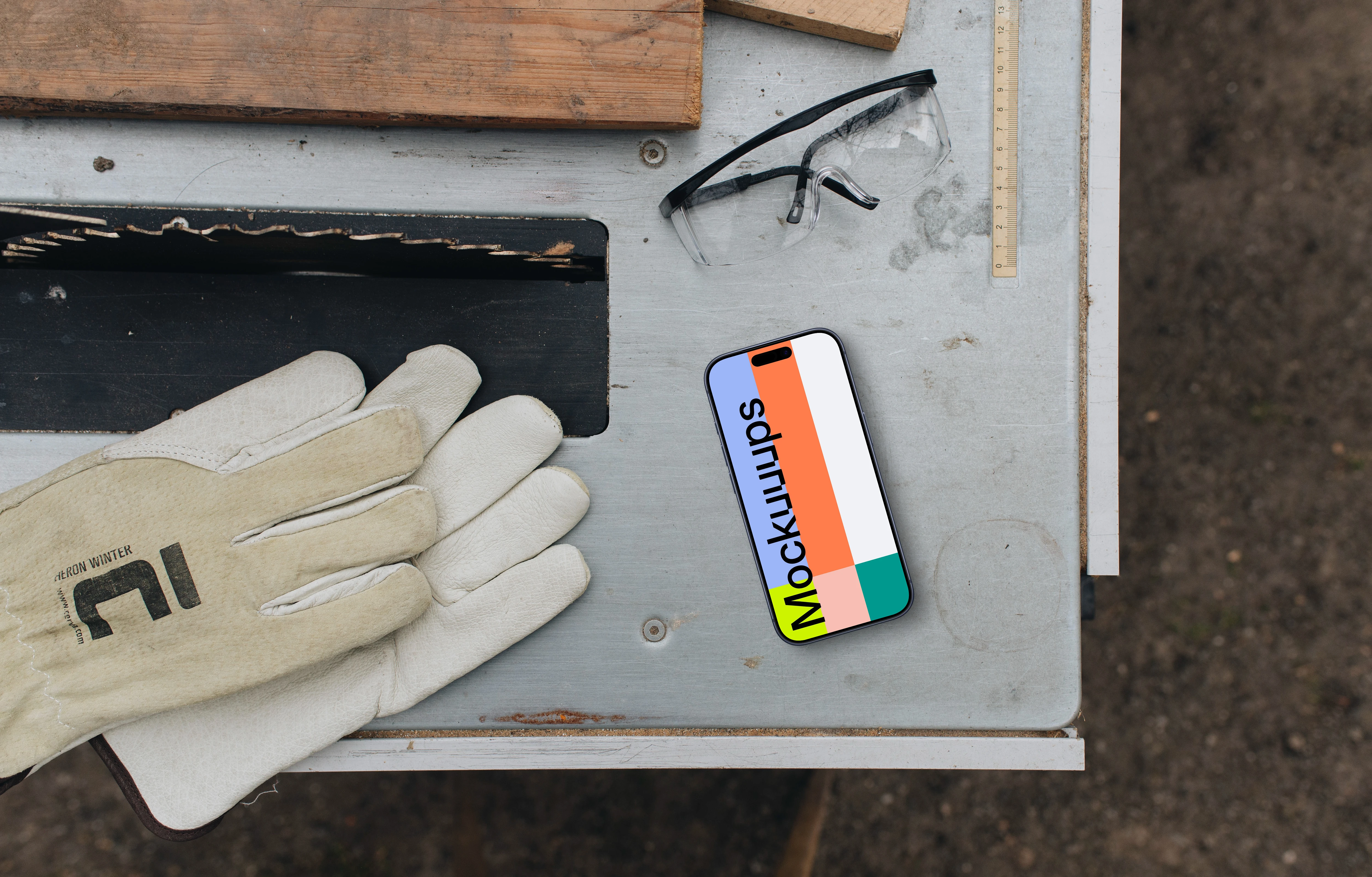 Workshop space with a phone mockup