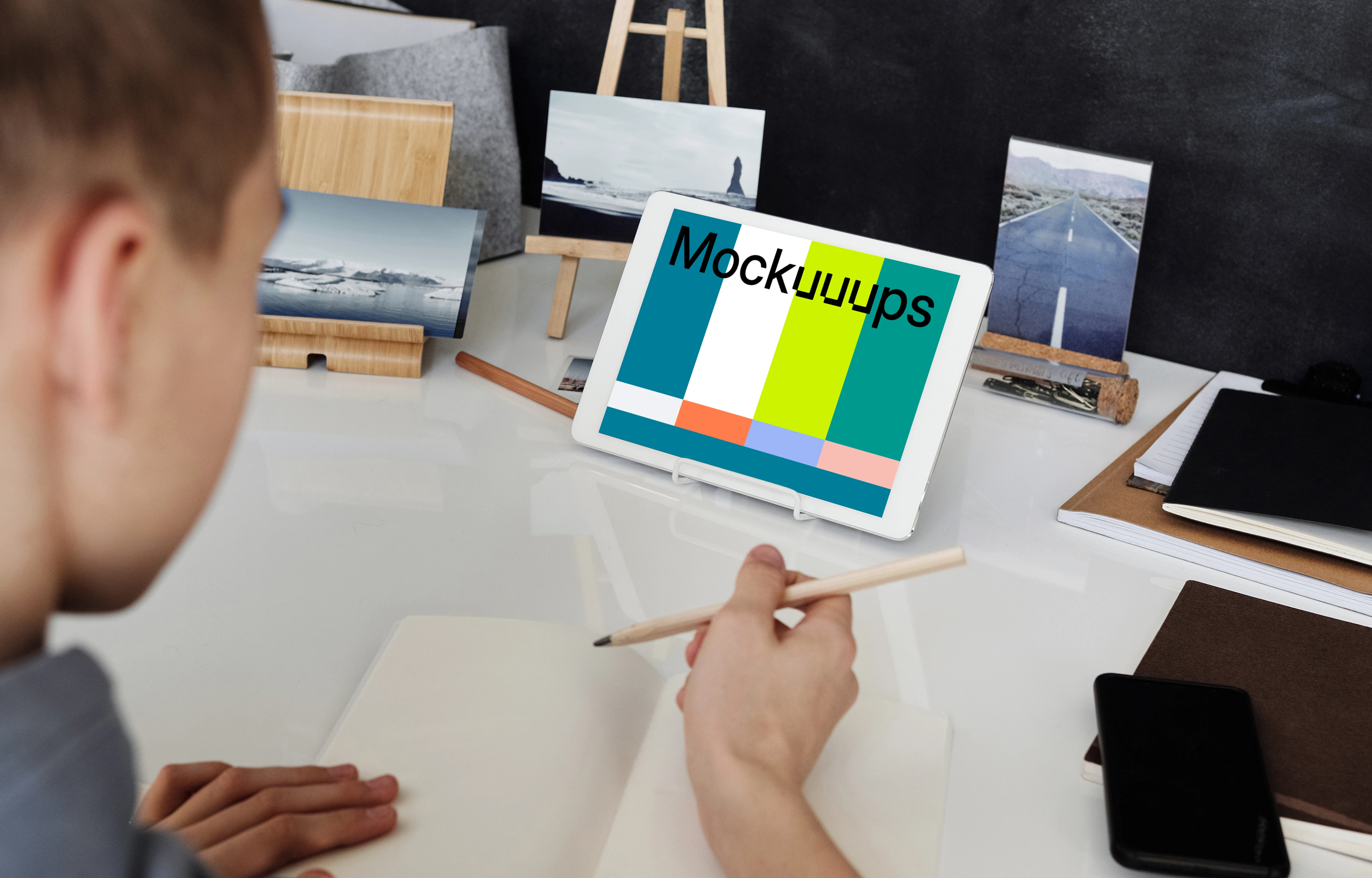 Young boy using tablet mockup