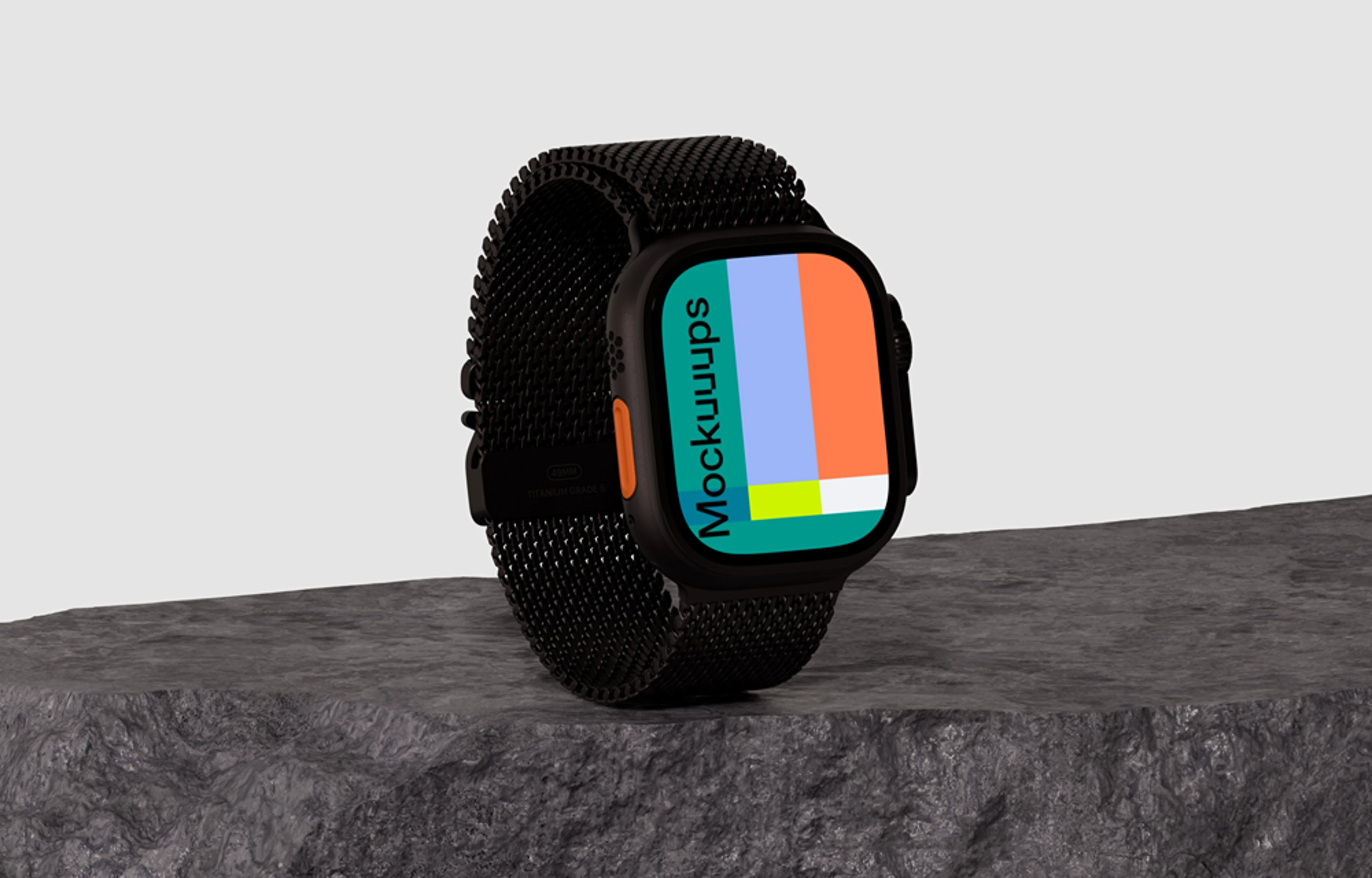 Apple Watch Ultra mockup on a rugged stone surface