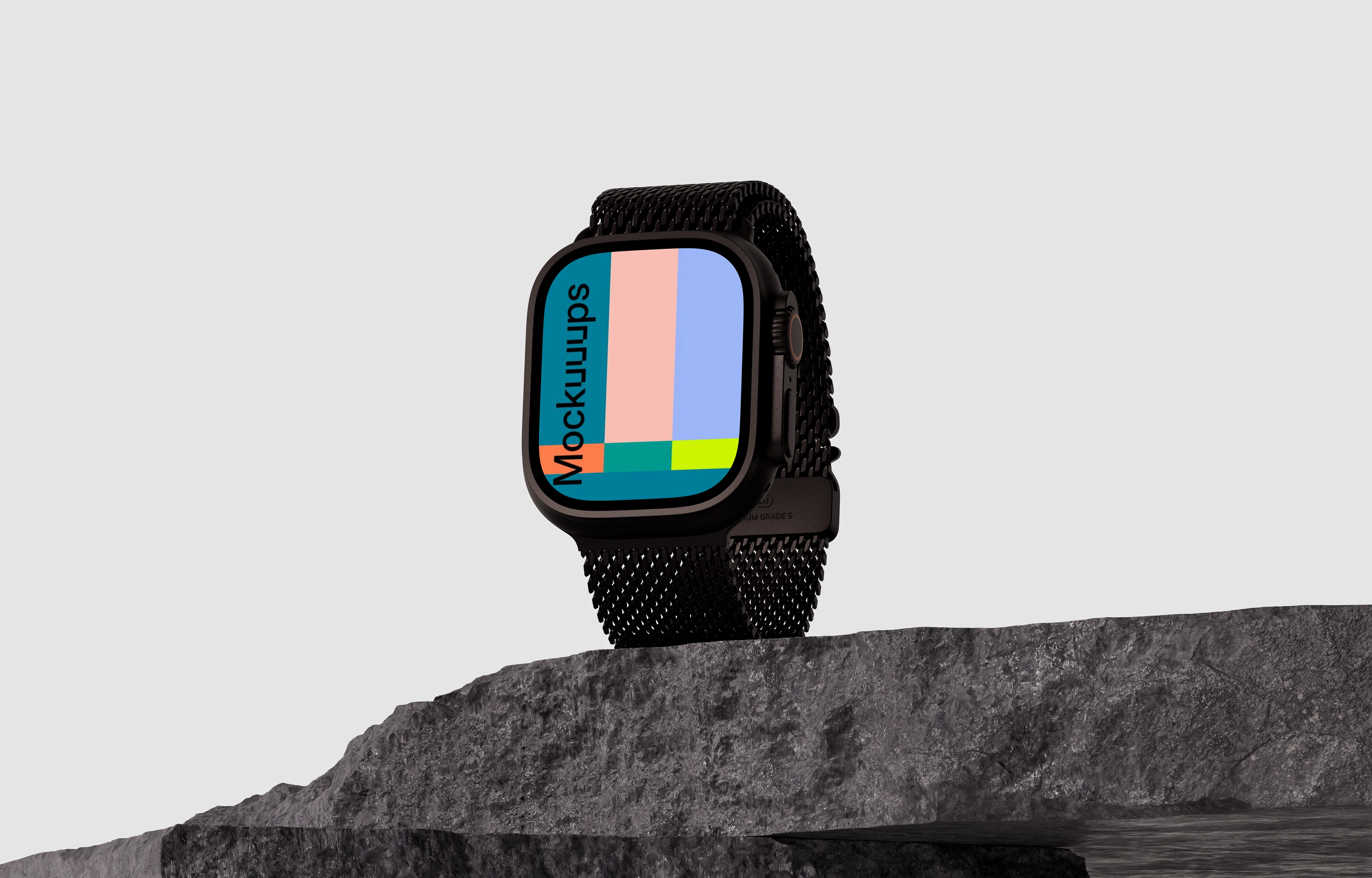 Apple Watch Ultra mockup on a textured stone surface