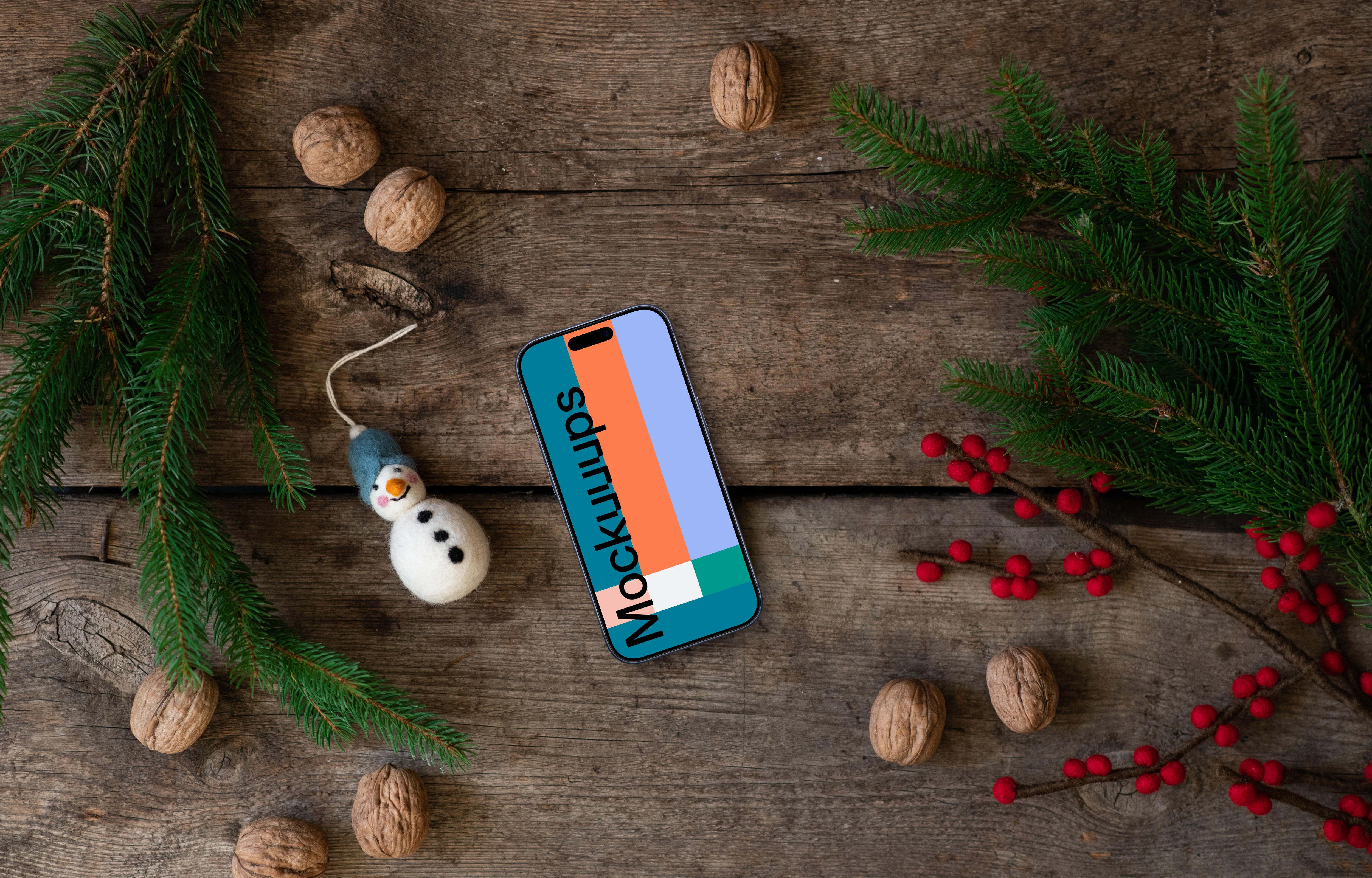 Christmas mockup with a phone device