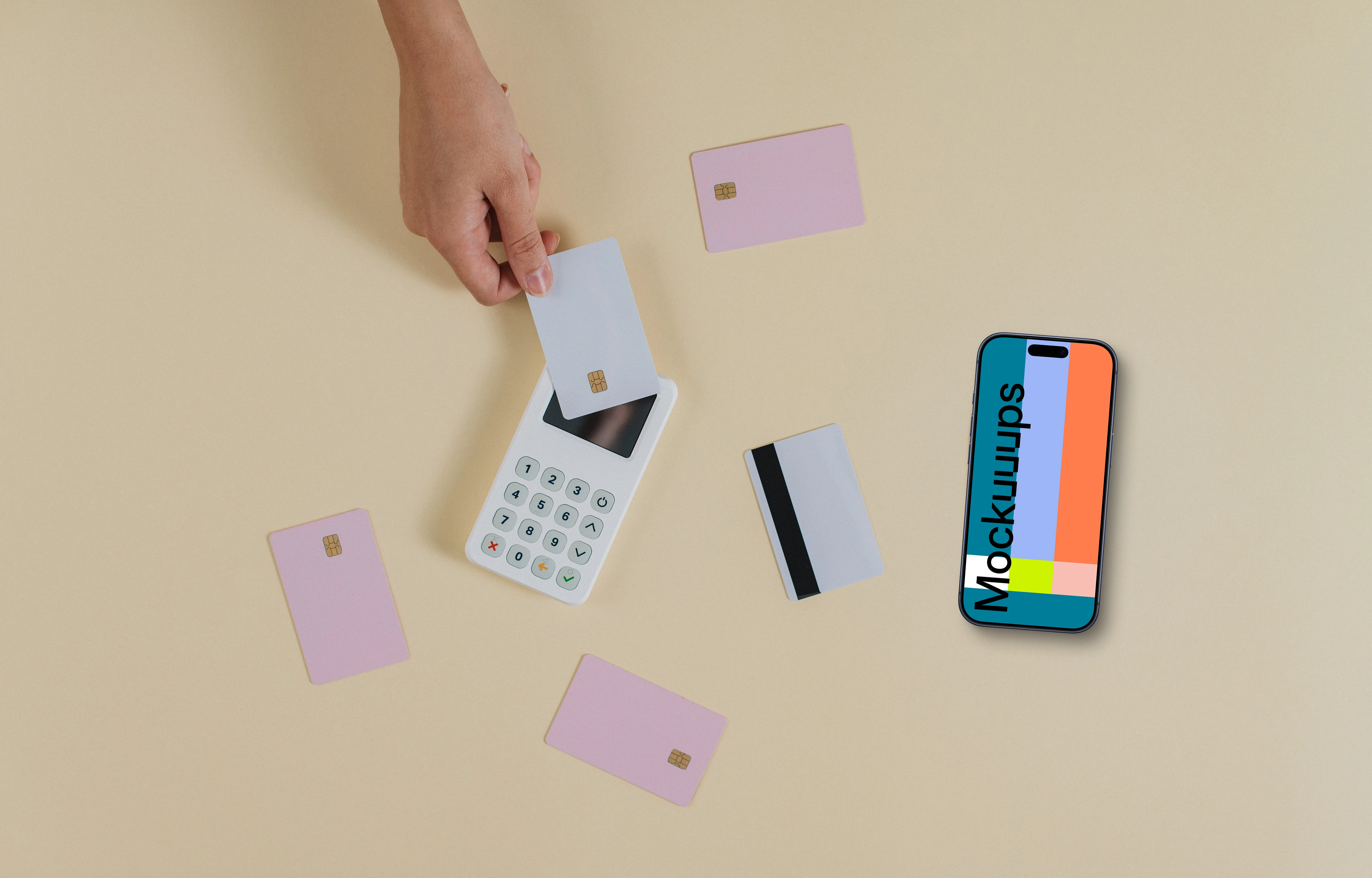 E-commerce styled iPhone mockup with beige background