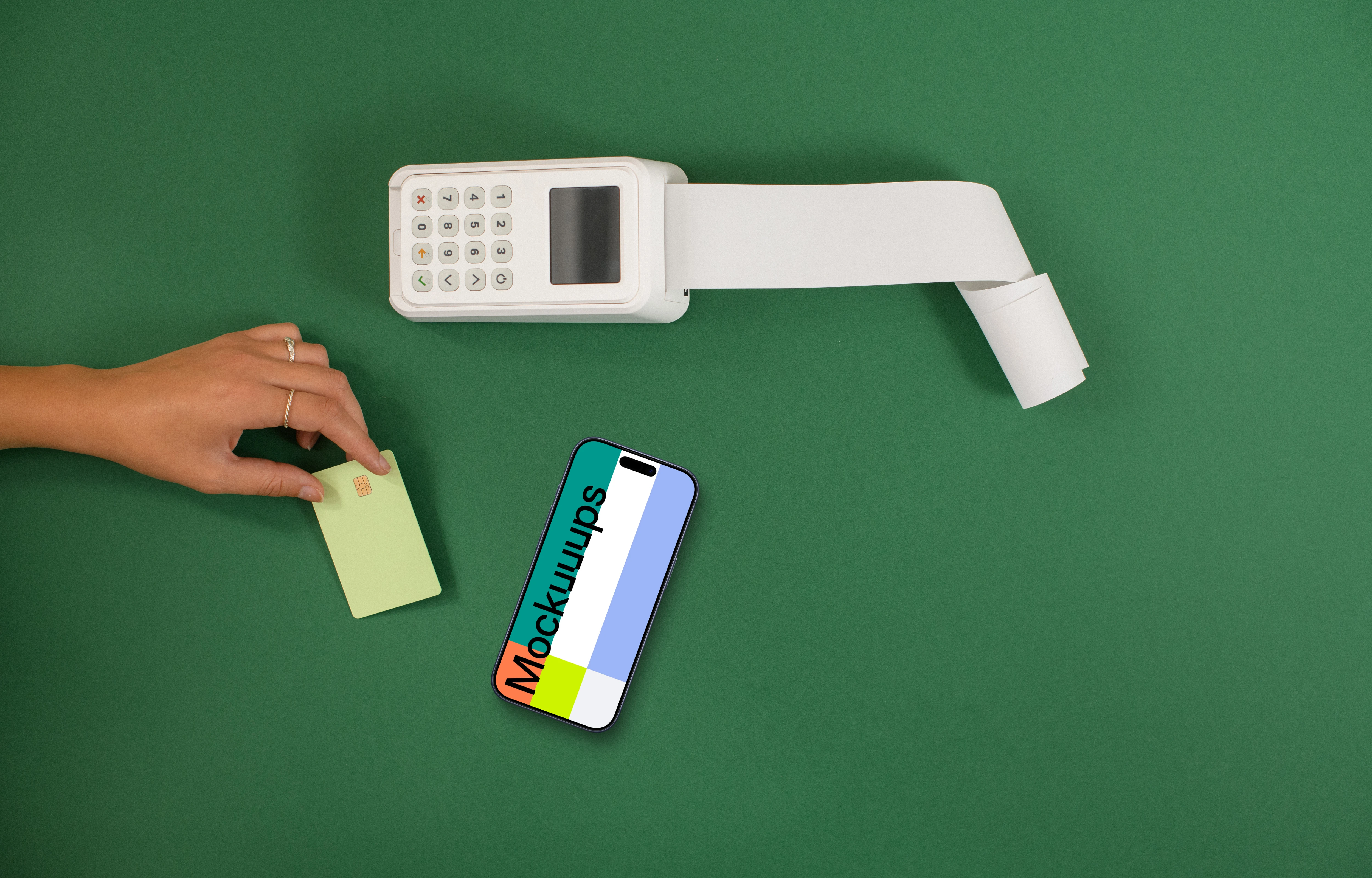 E-commerce styled iPhone mockup with green background