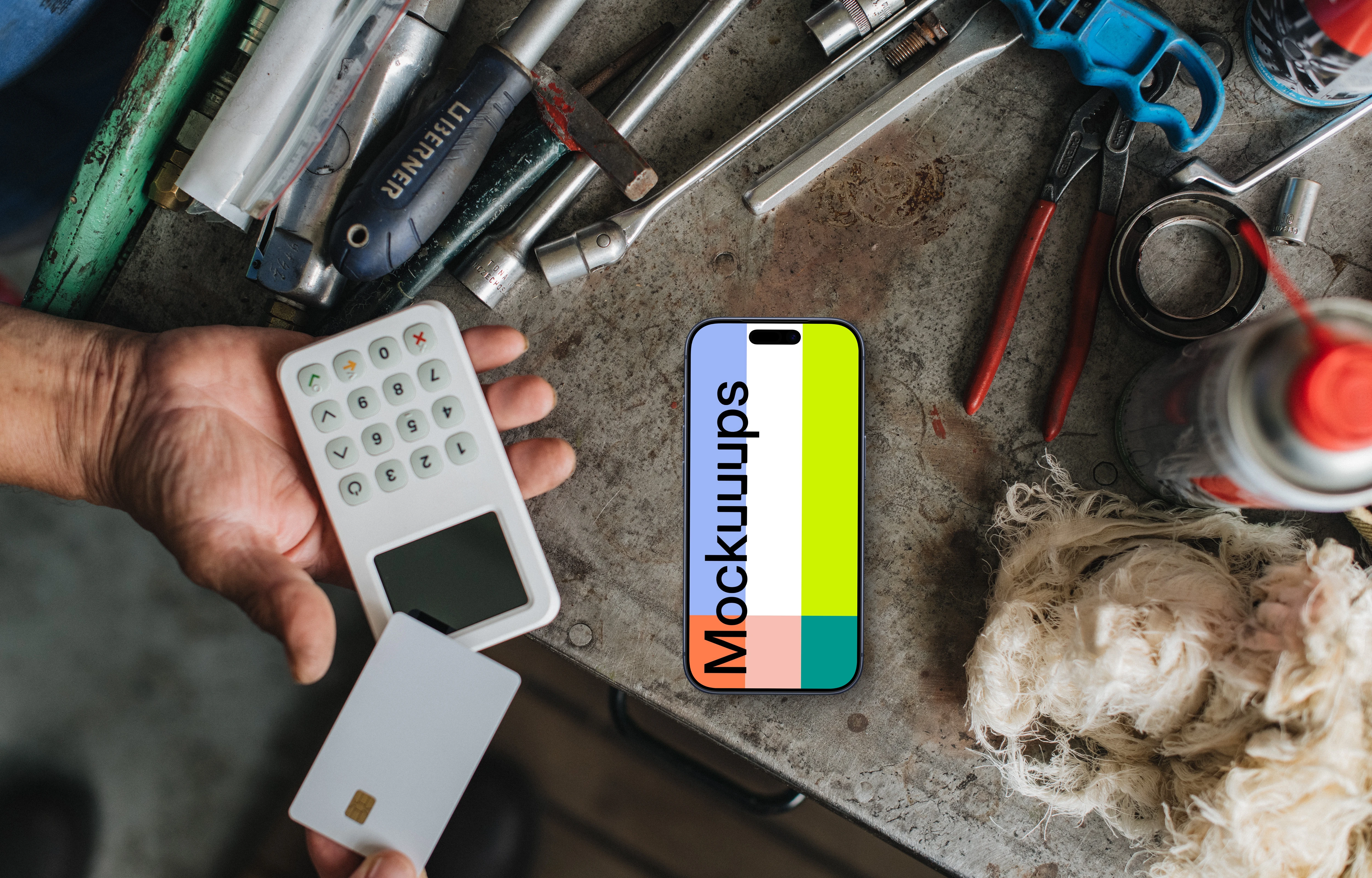 E-commerce themed iPhone mockup in the workshop