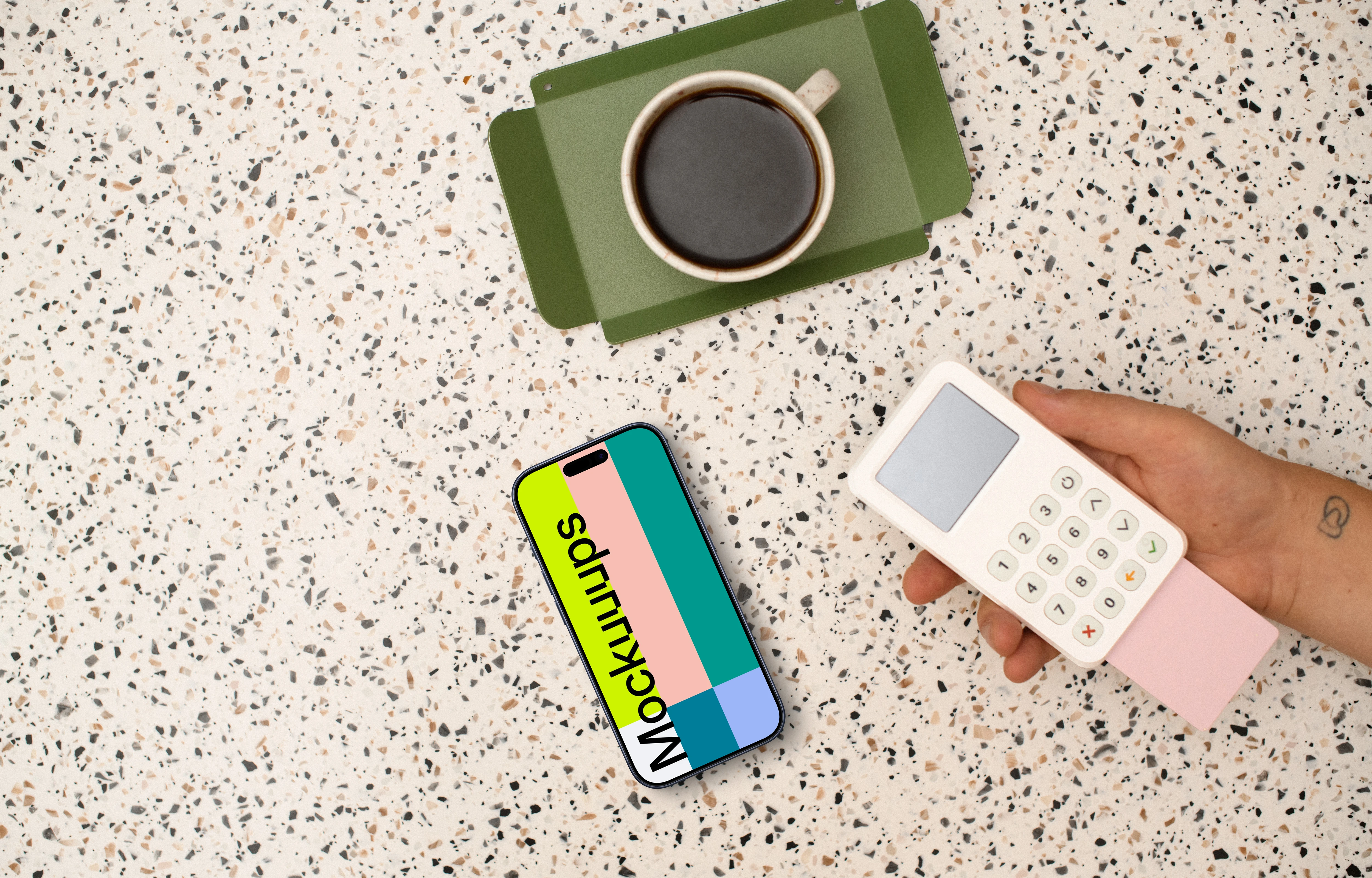 Free Smartphone Mockup with Credit Card Terminal