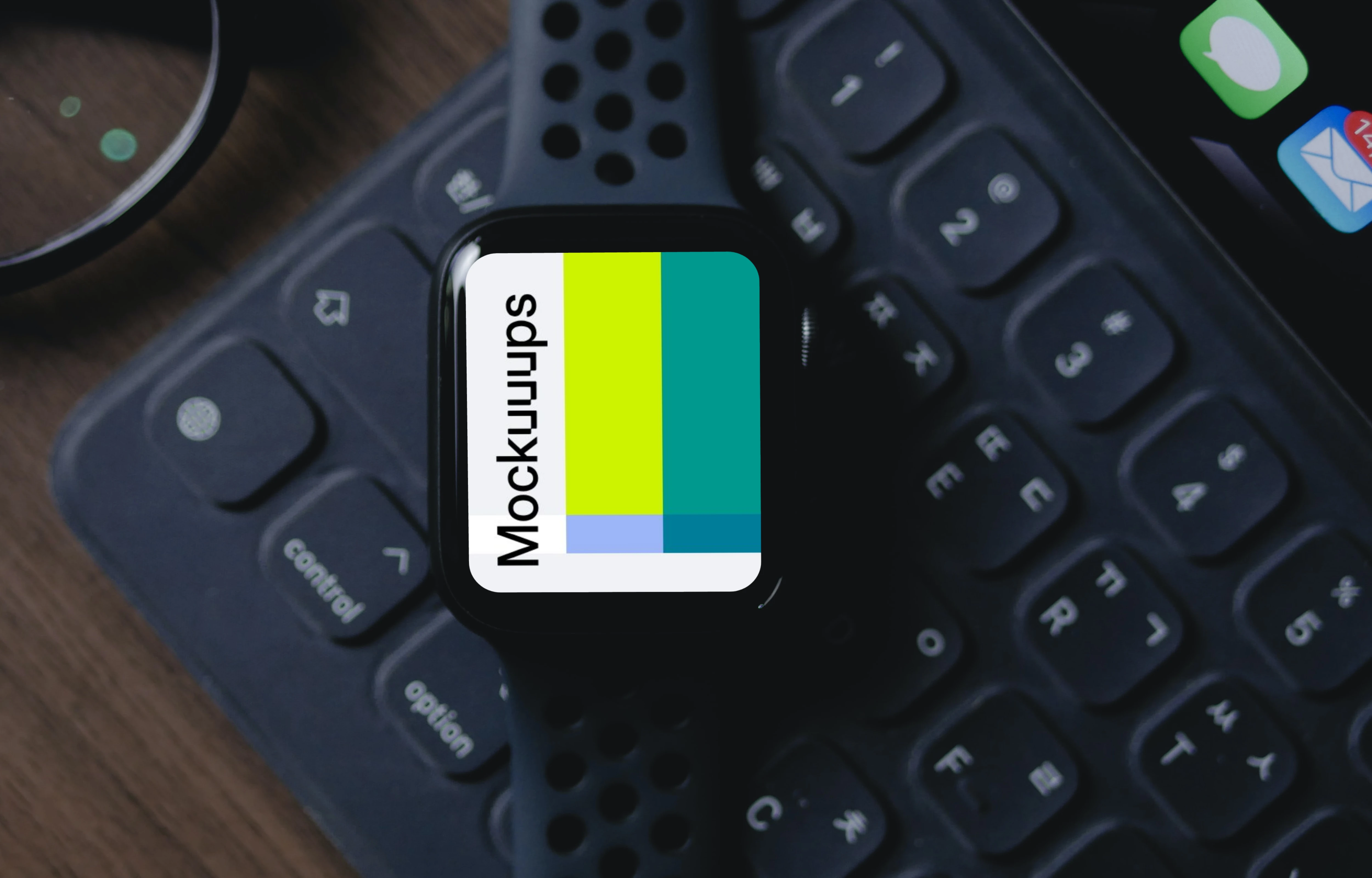 Apple Watch mockup placed on keyboard