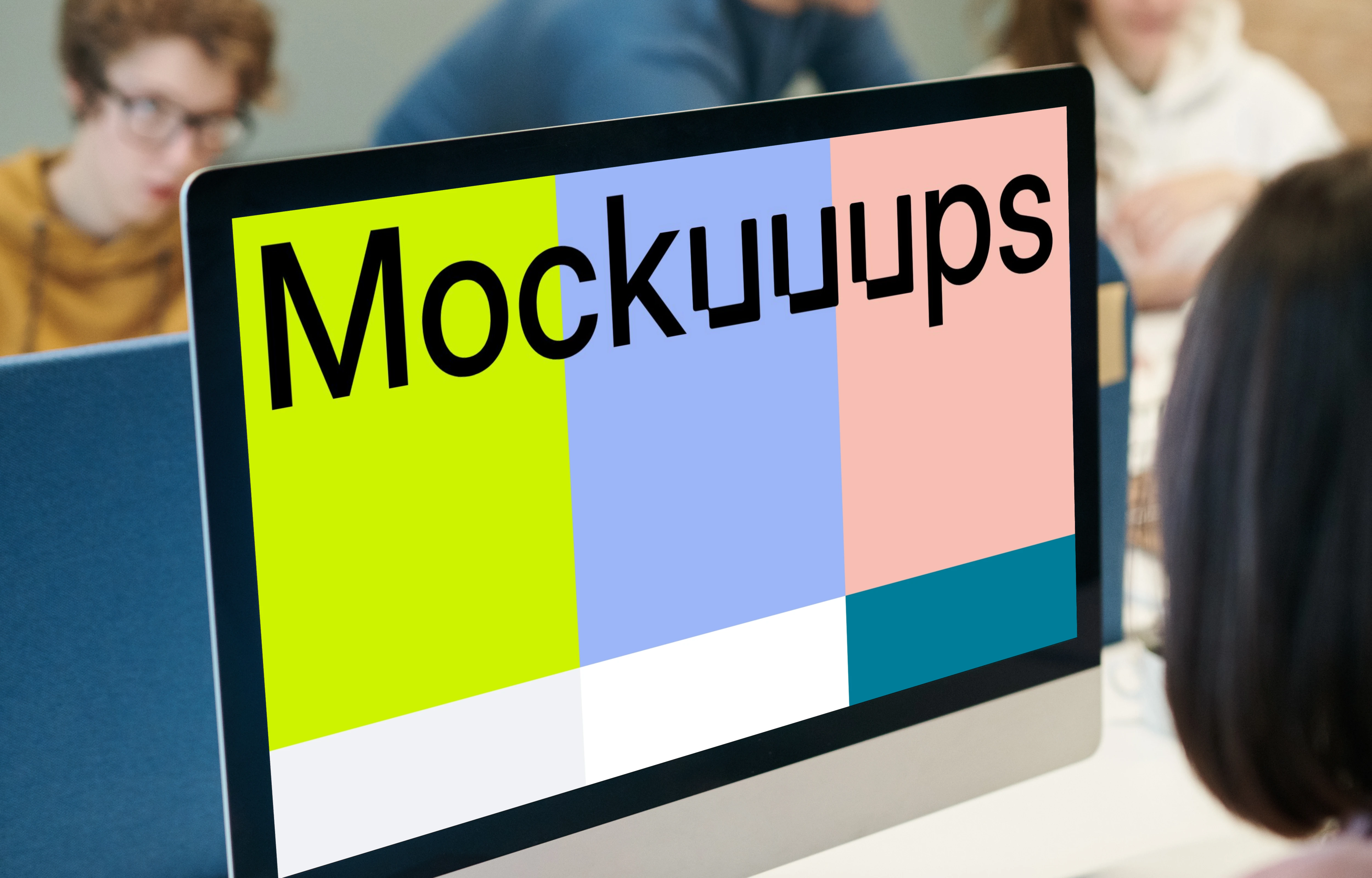 iMac mockup on a table in an office