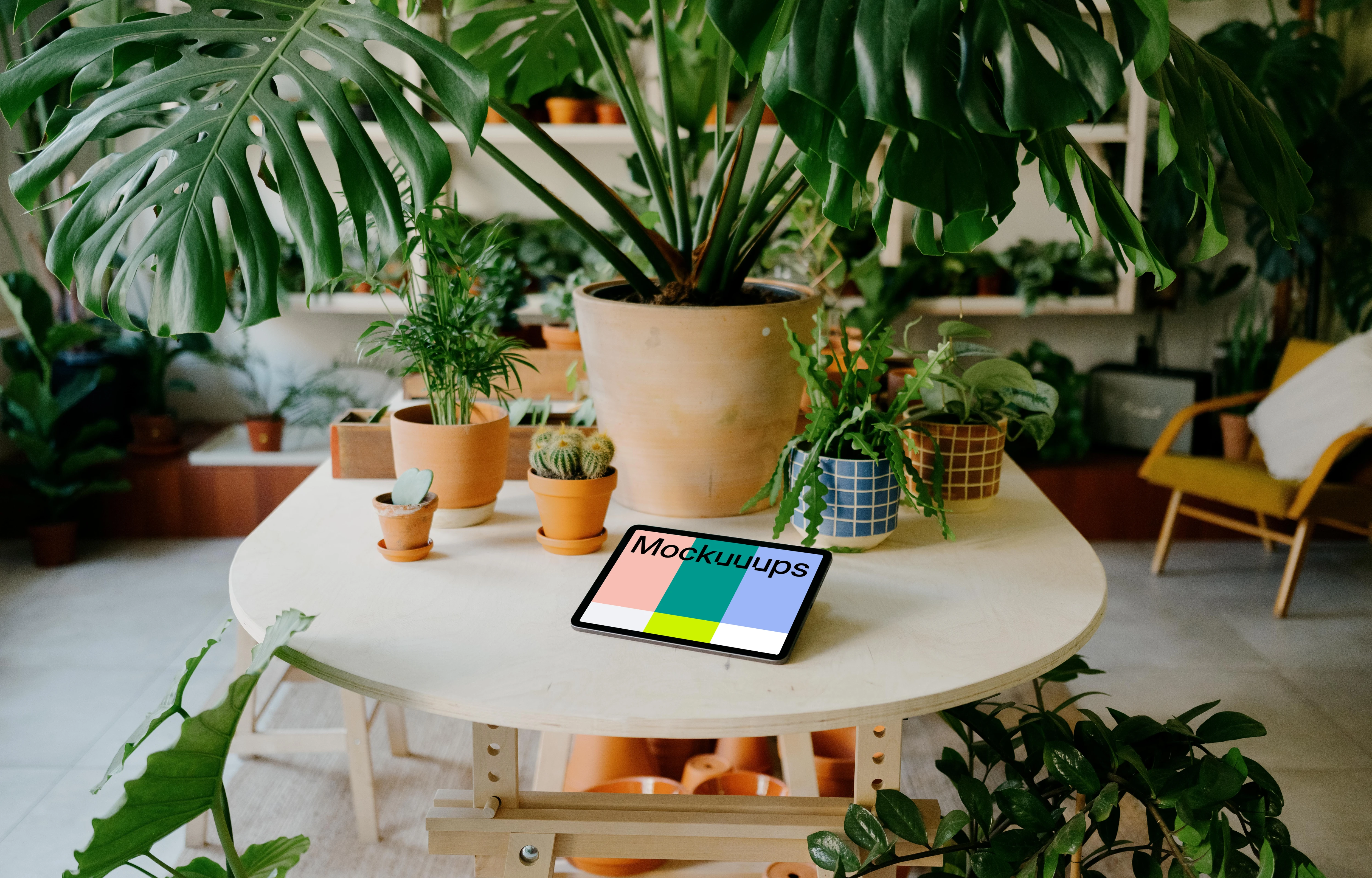 iPad Air mockup in an indoor garden