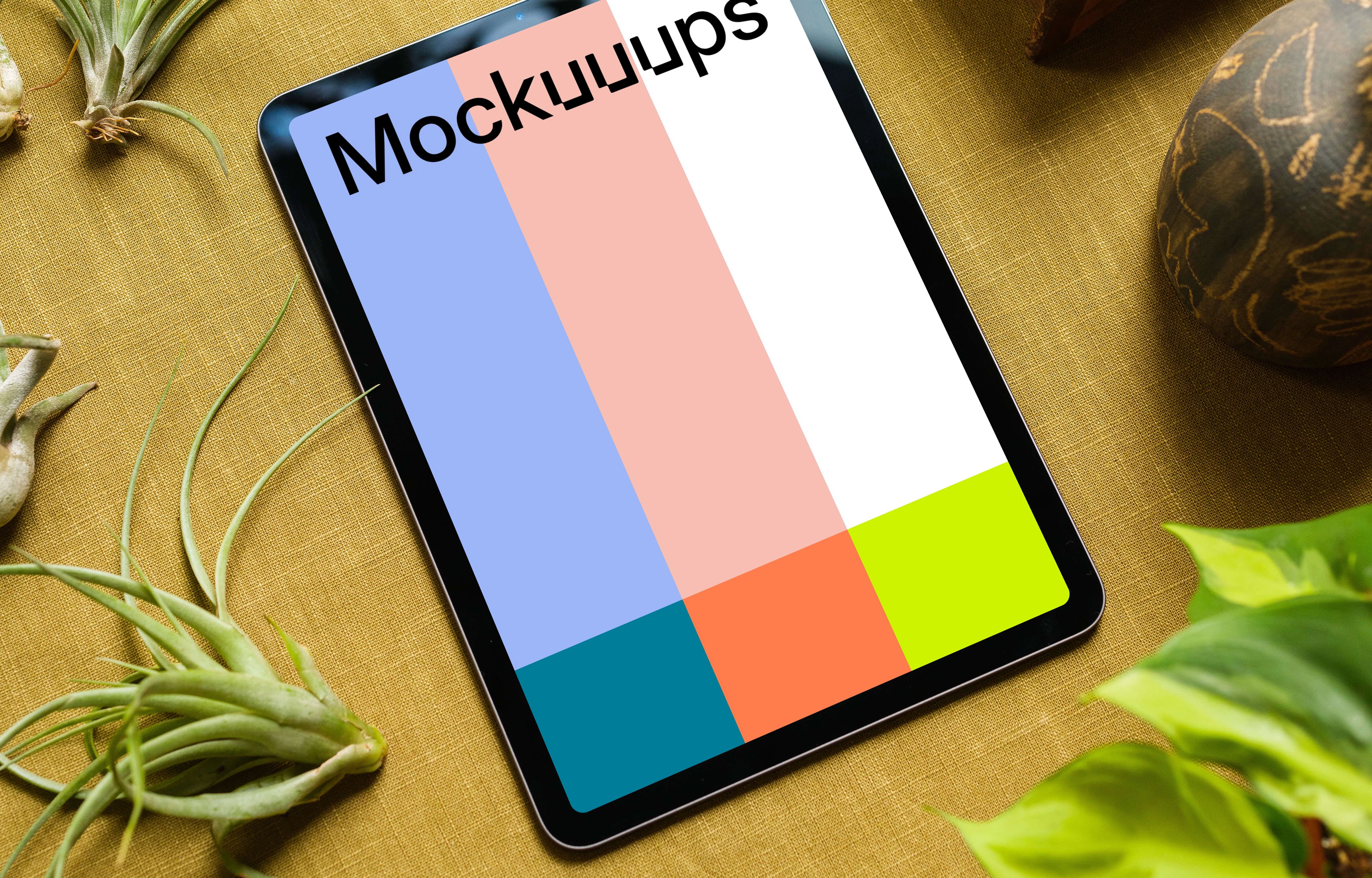 iPad Air mockup on a table with vegetables at the side