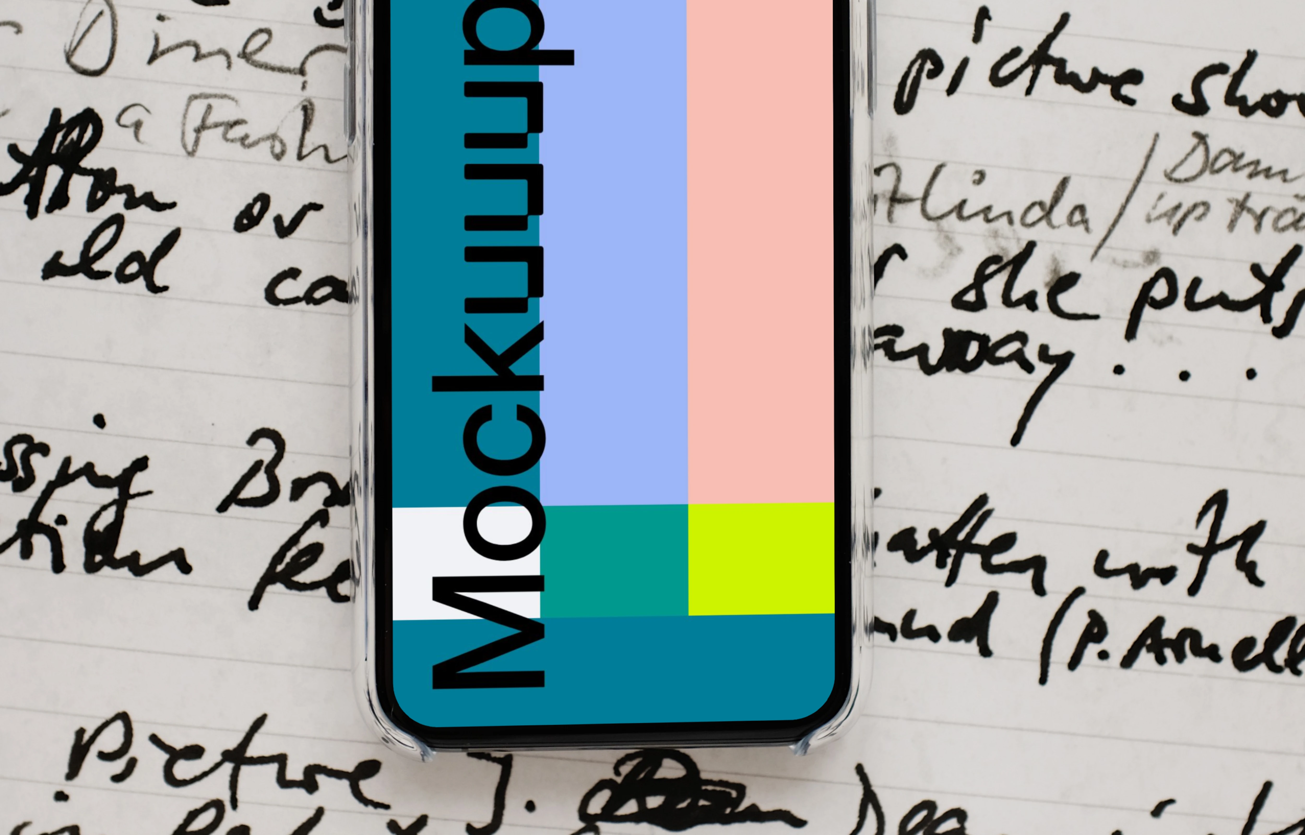 iPhone 12 Pro mockup on paper with handwritten text