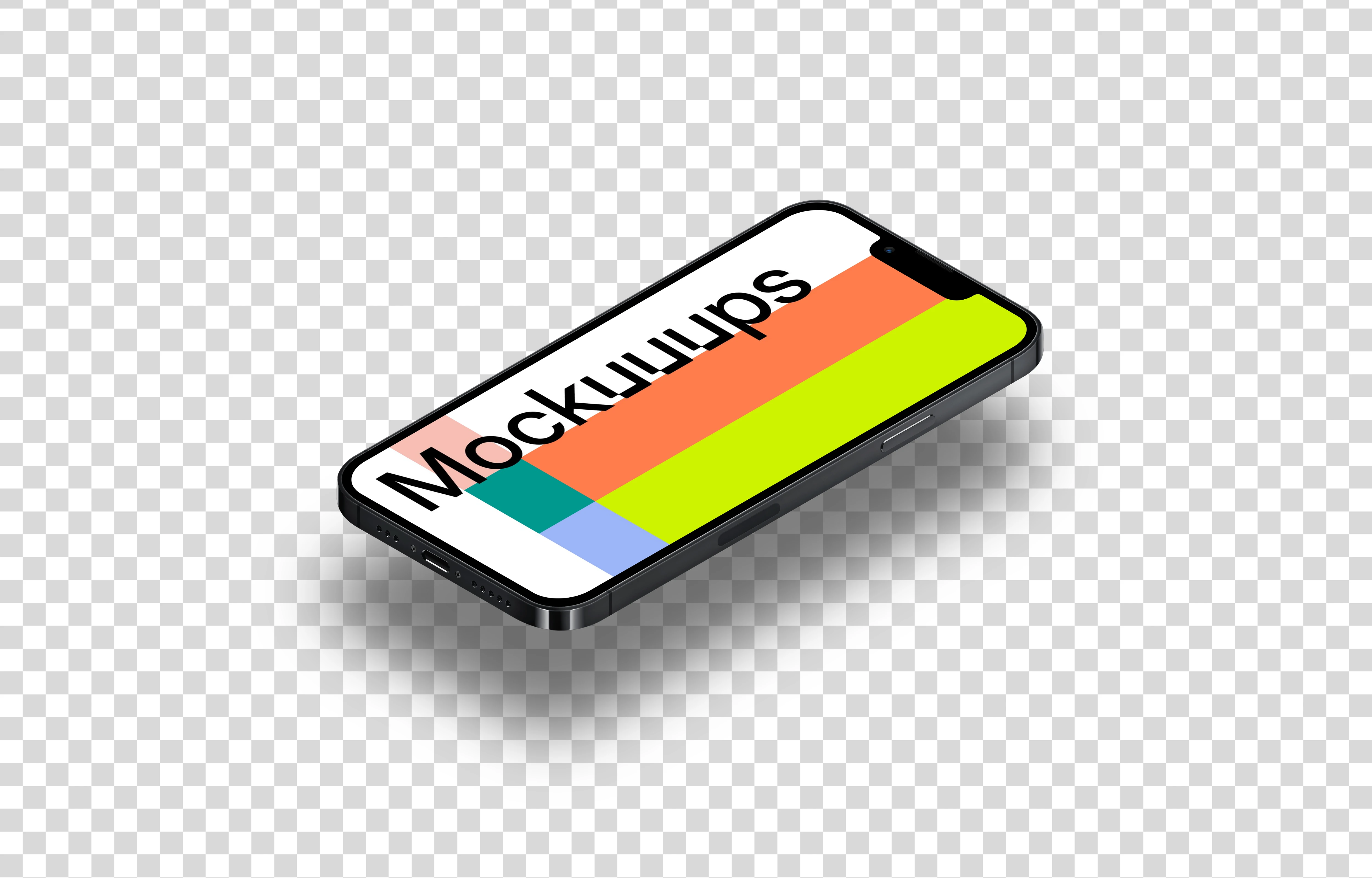 iPhone 13 Pro Mockup (Isometric Floor Right - Floating Shadow)