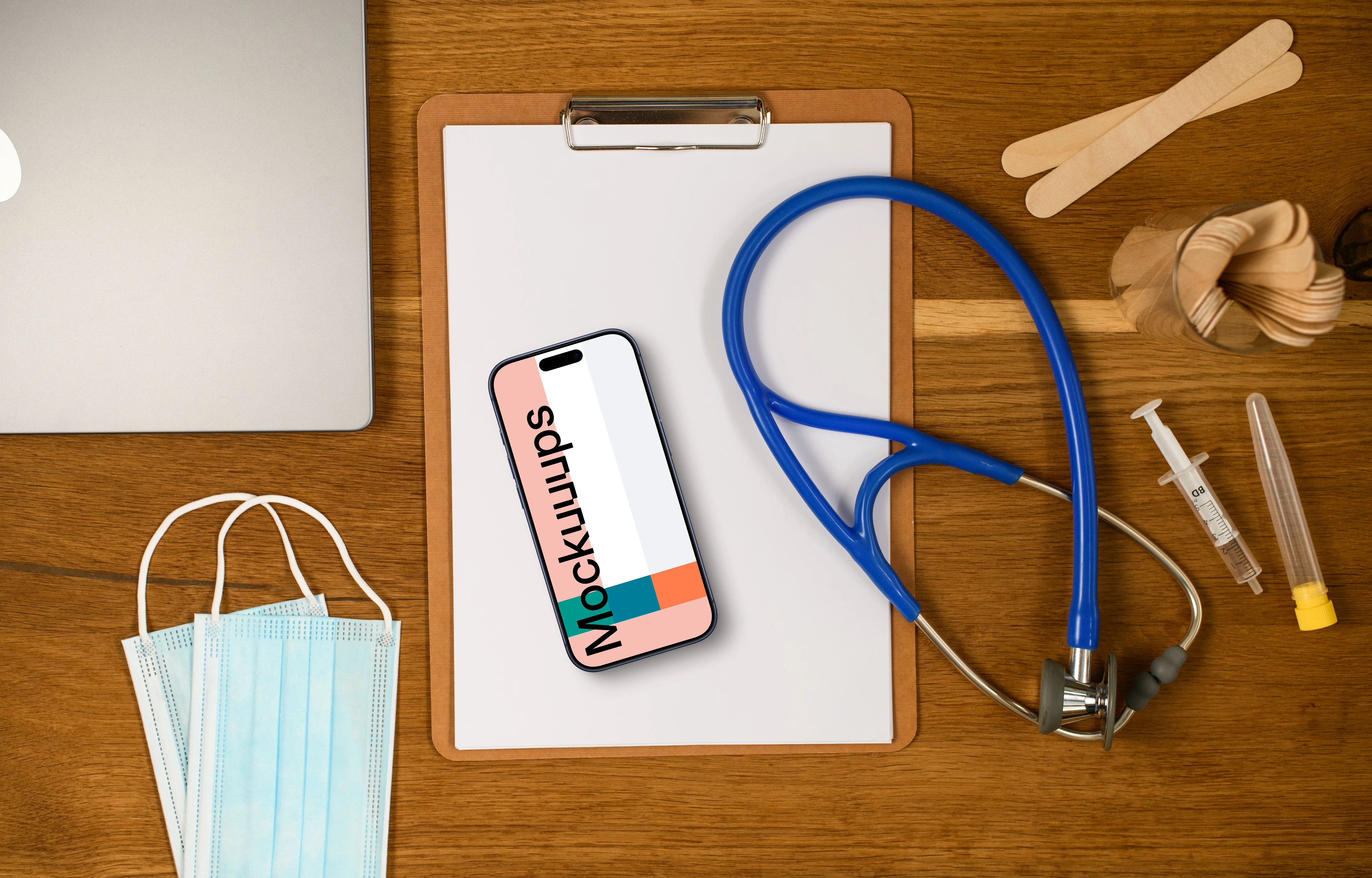 iPhone mockup on the doctor’s table