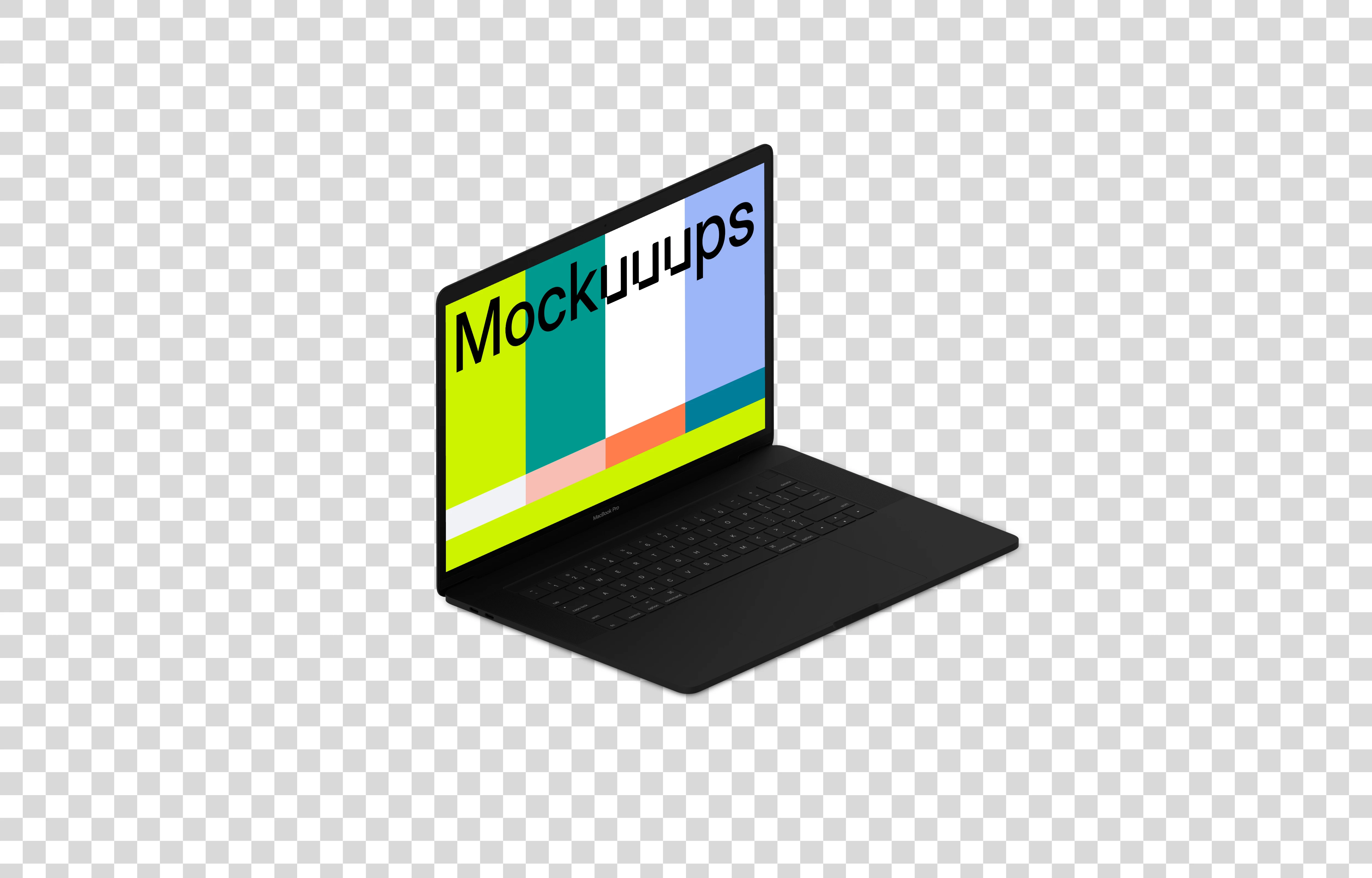 Isometric mockup of Macbook Pro (Clay Dark) oriented to the left