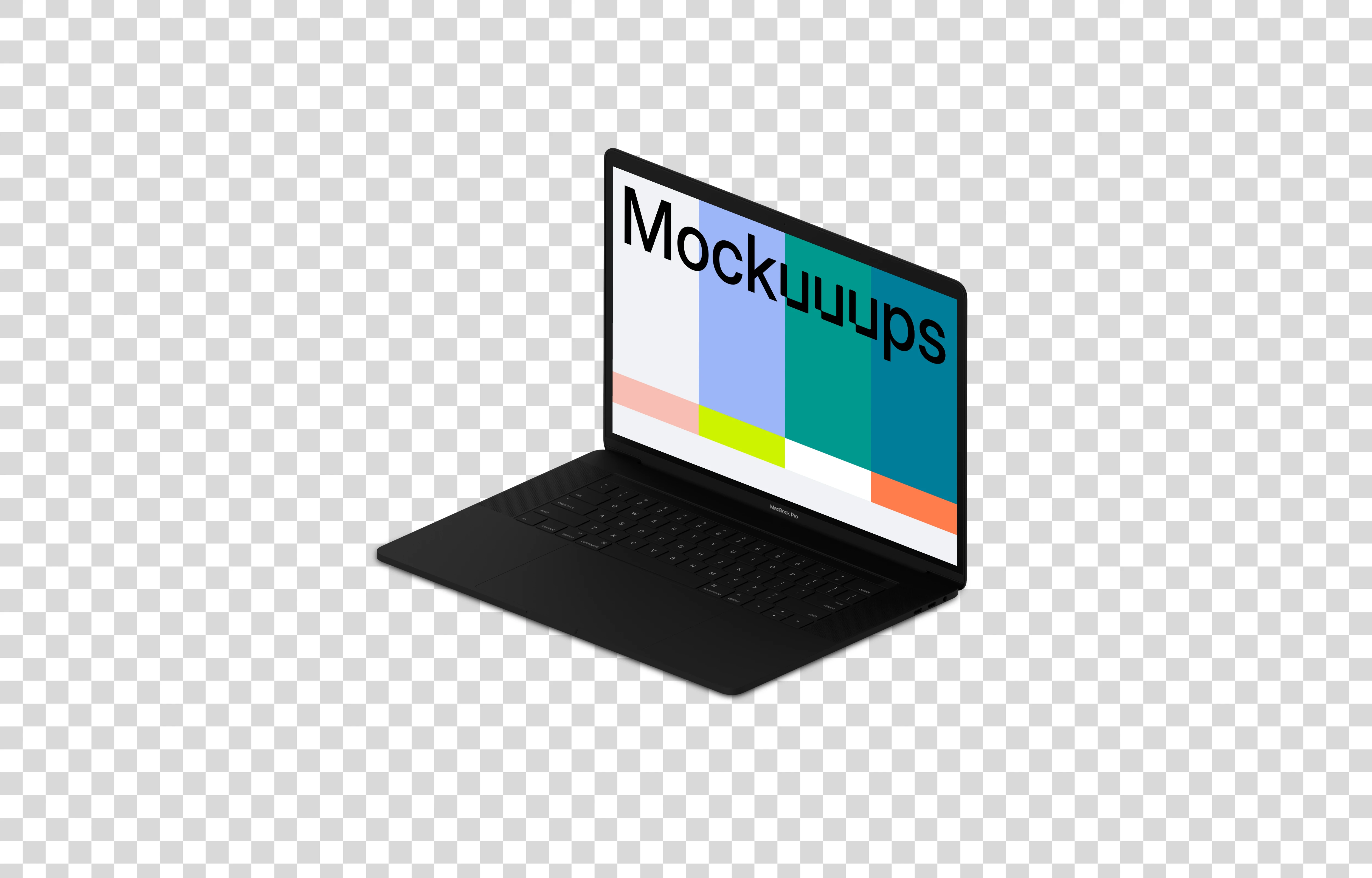 Isometric mockup of Macbook Pro (Clay Dark) oriented to the right