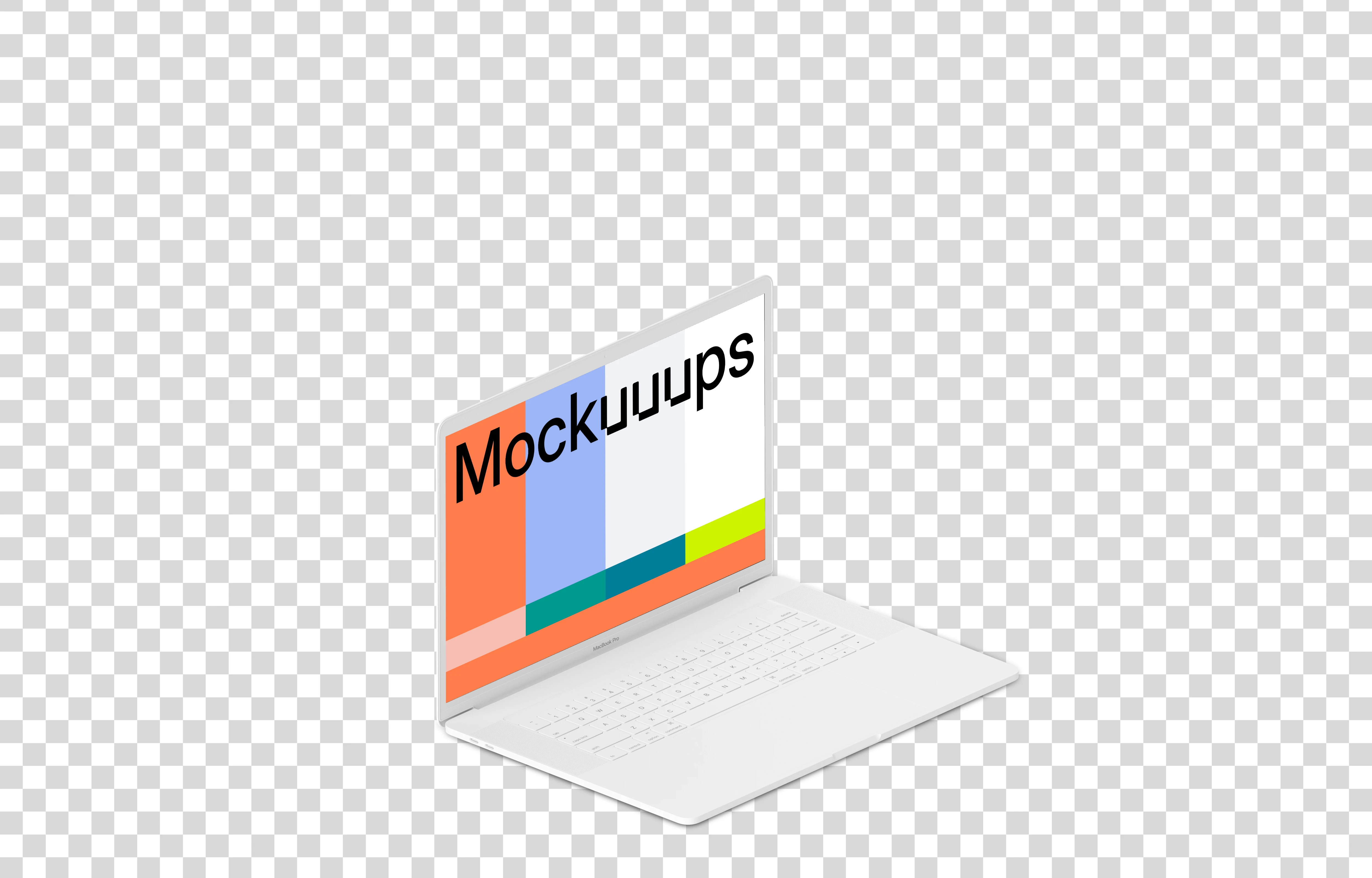 Isometric mockup of Macbook Pro (Clay White) oriented to the left