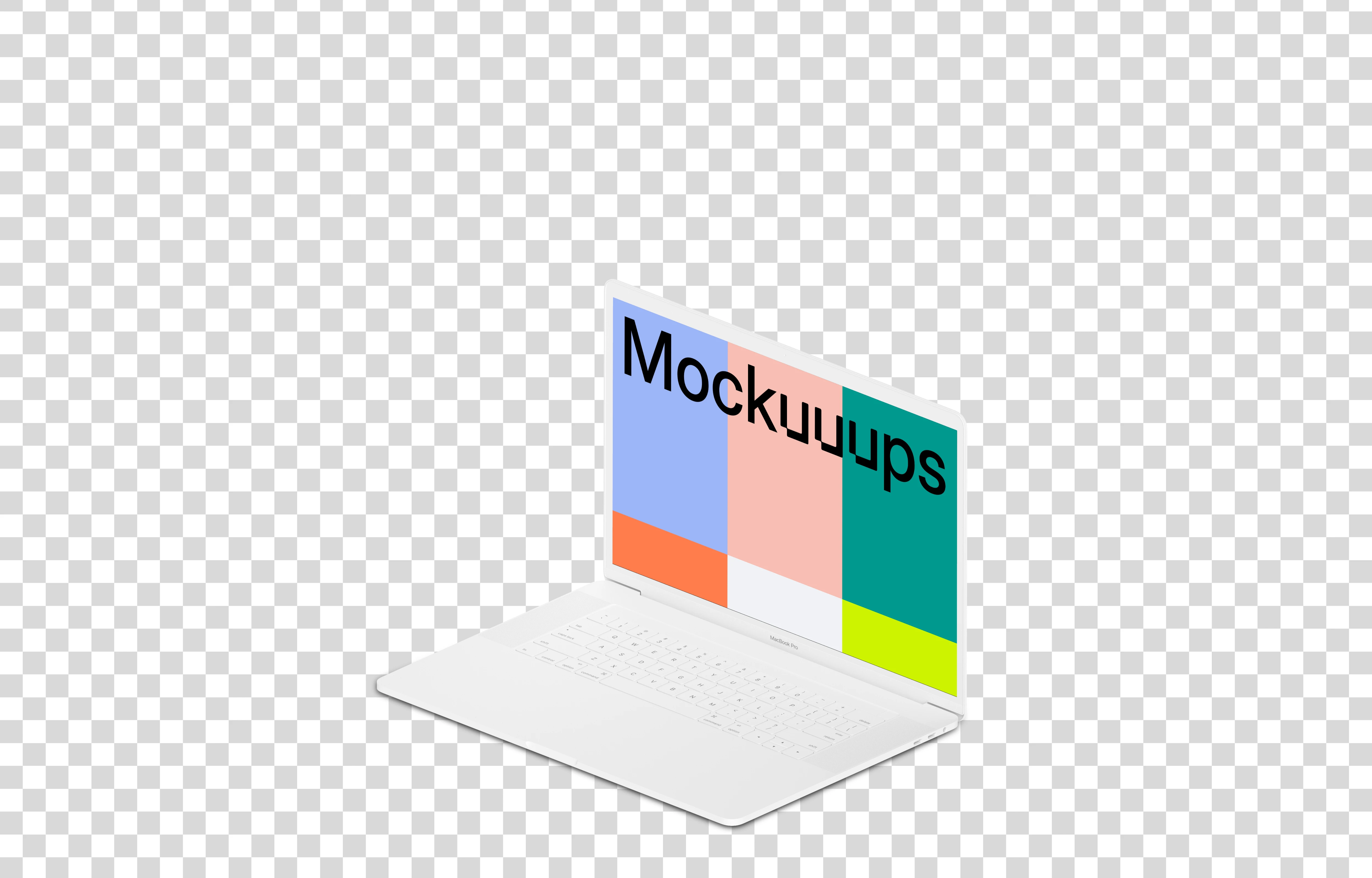 Isometric mockup of Macbook Pro (Clay White) oriented to the right