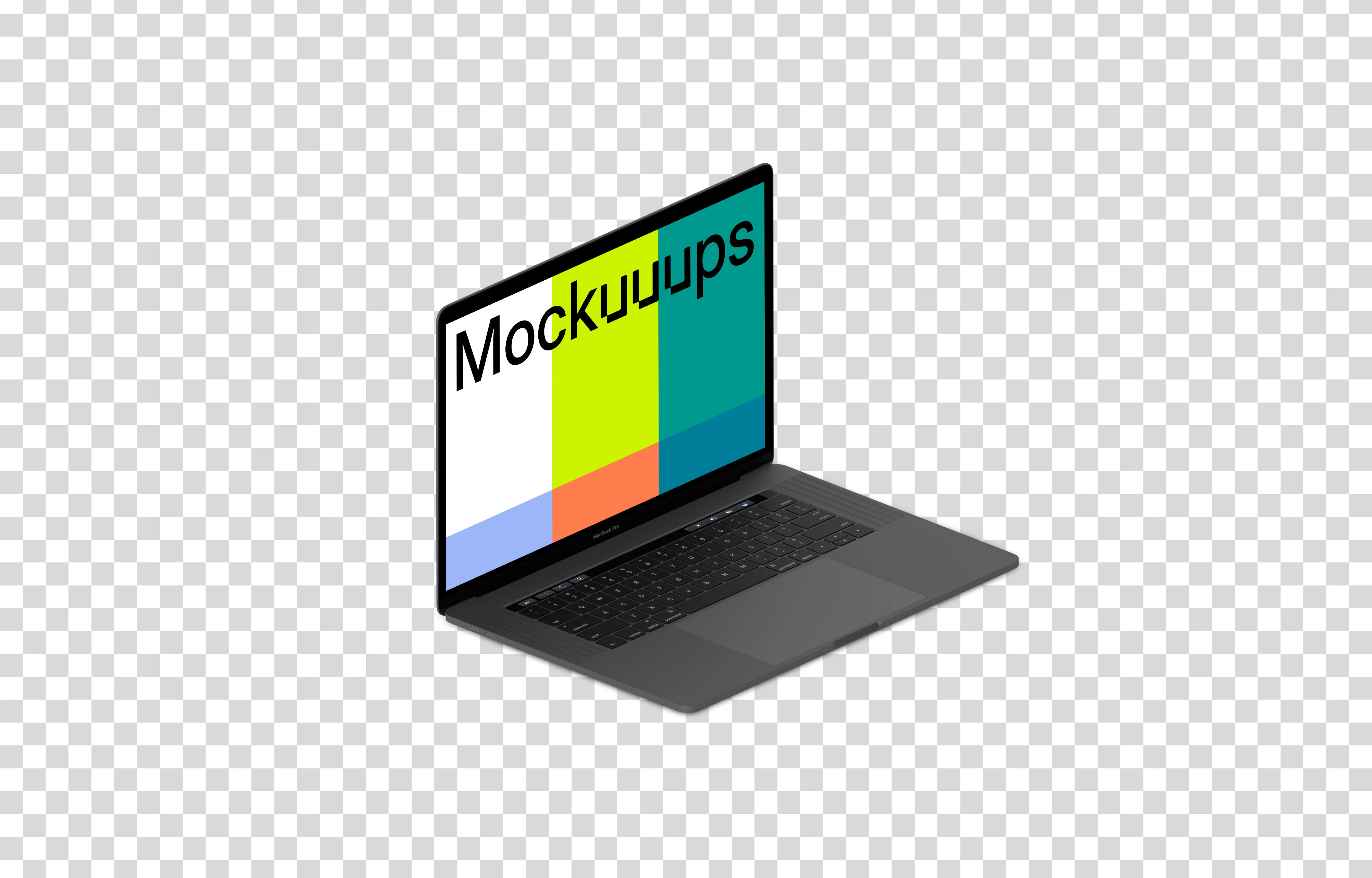 Isometric mockup of Macbook Pro oriented to the left