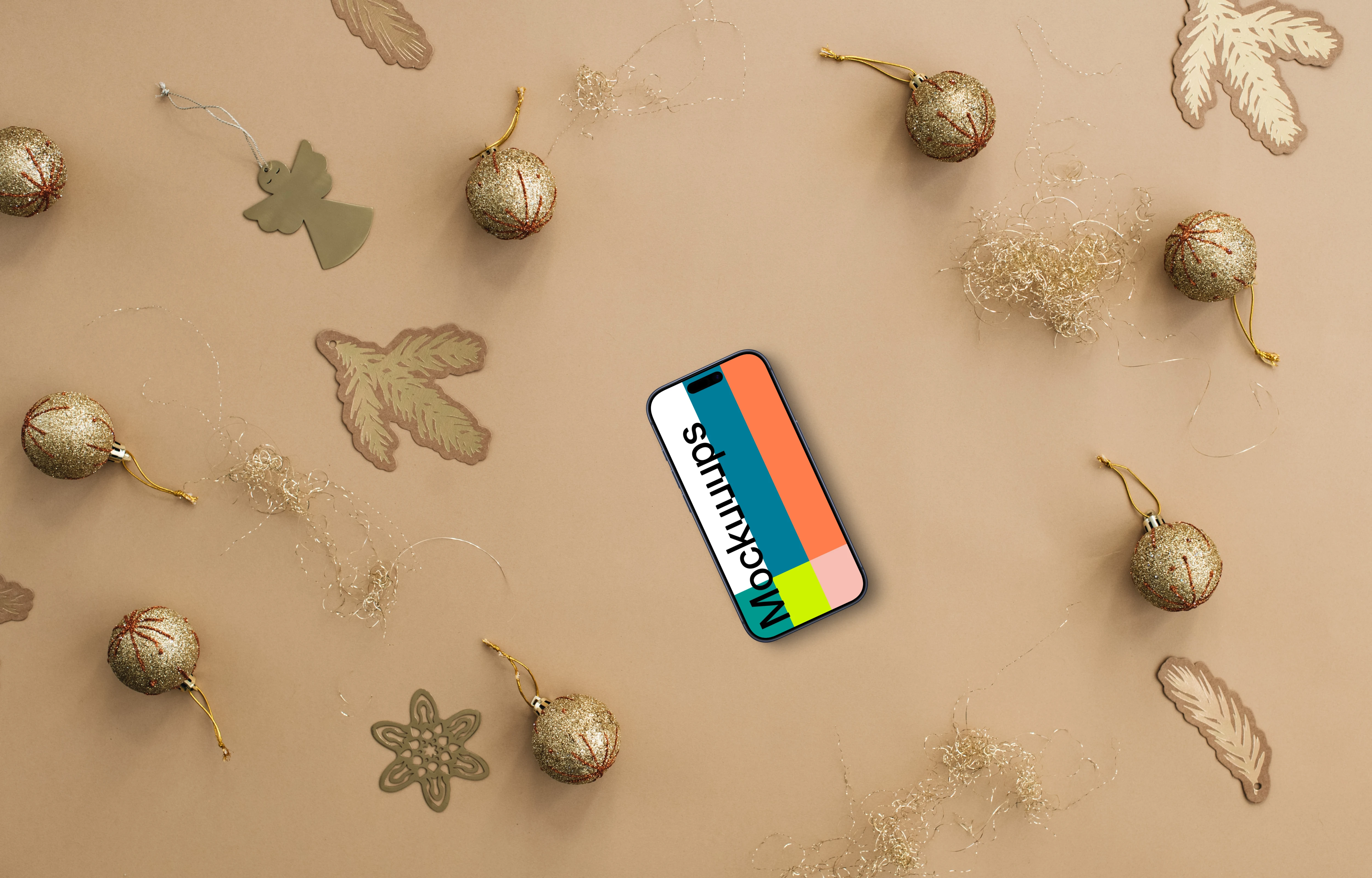 Christmas smartphone mockup on beige background