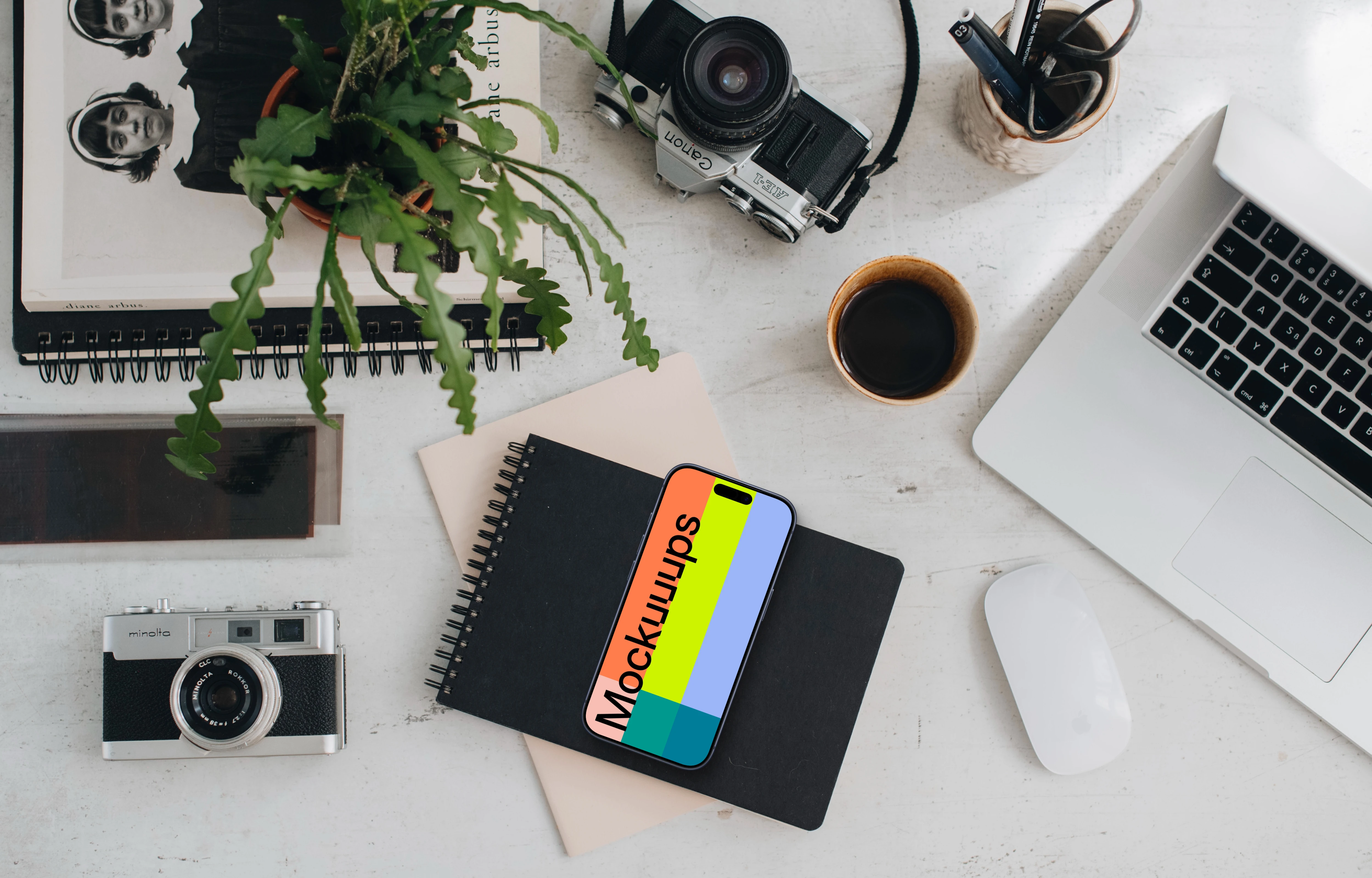 Office desk with a smartphone mockup