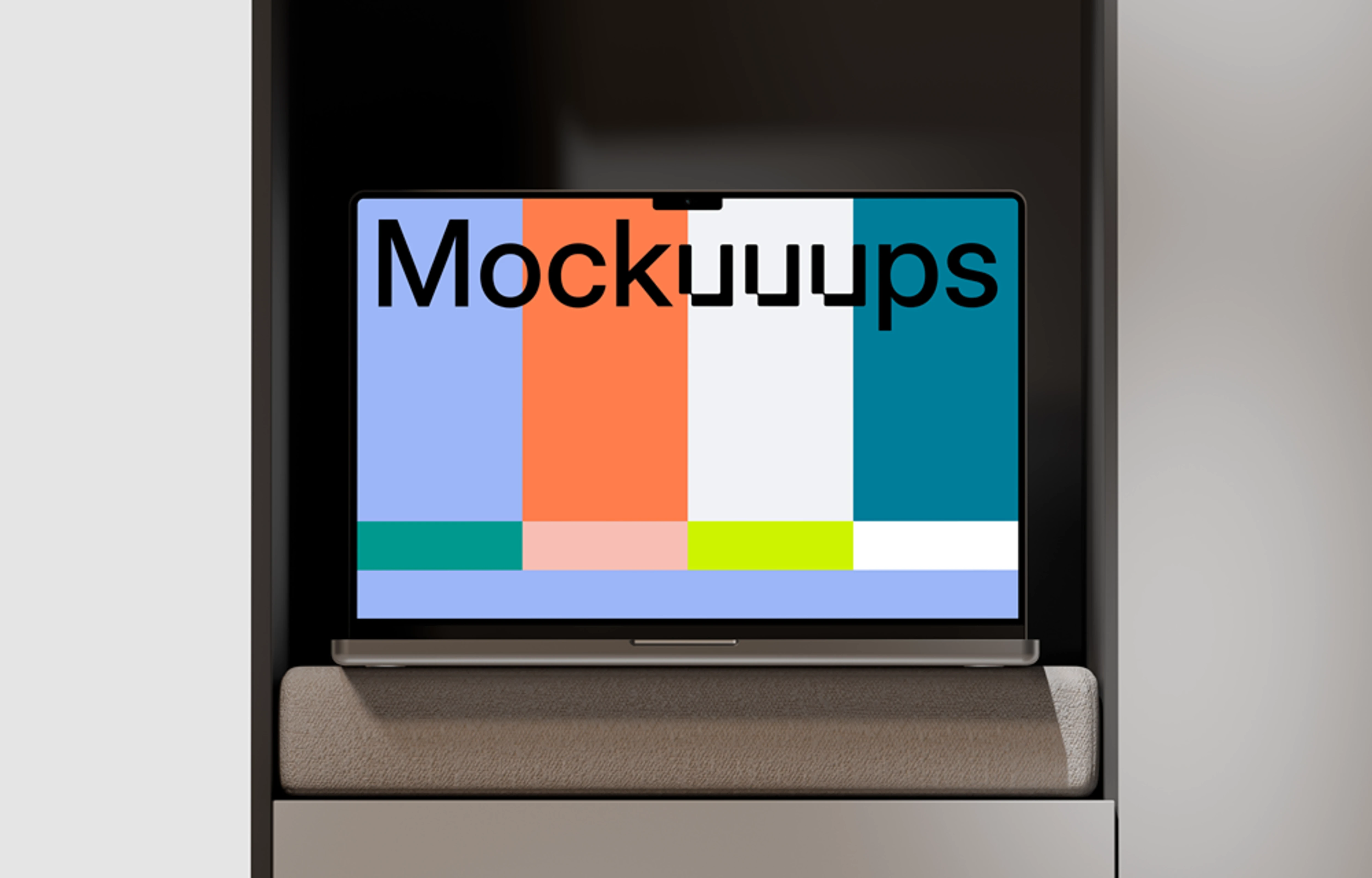 MacBook Pro 14" mockup on a modern shelf