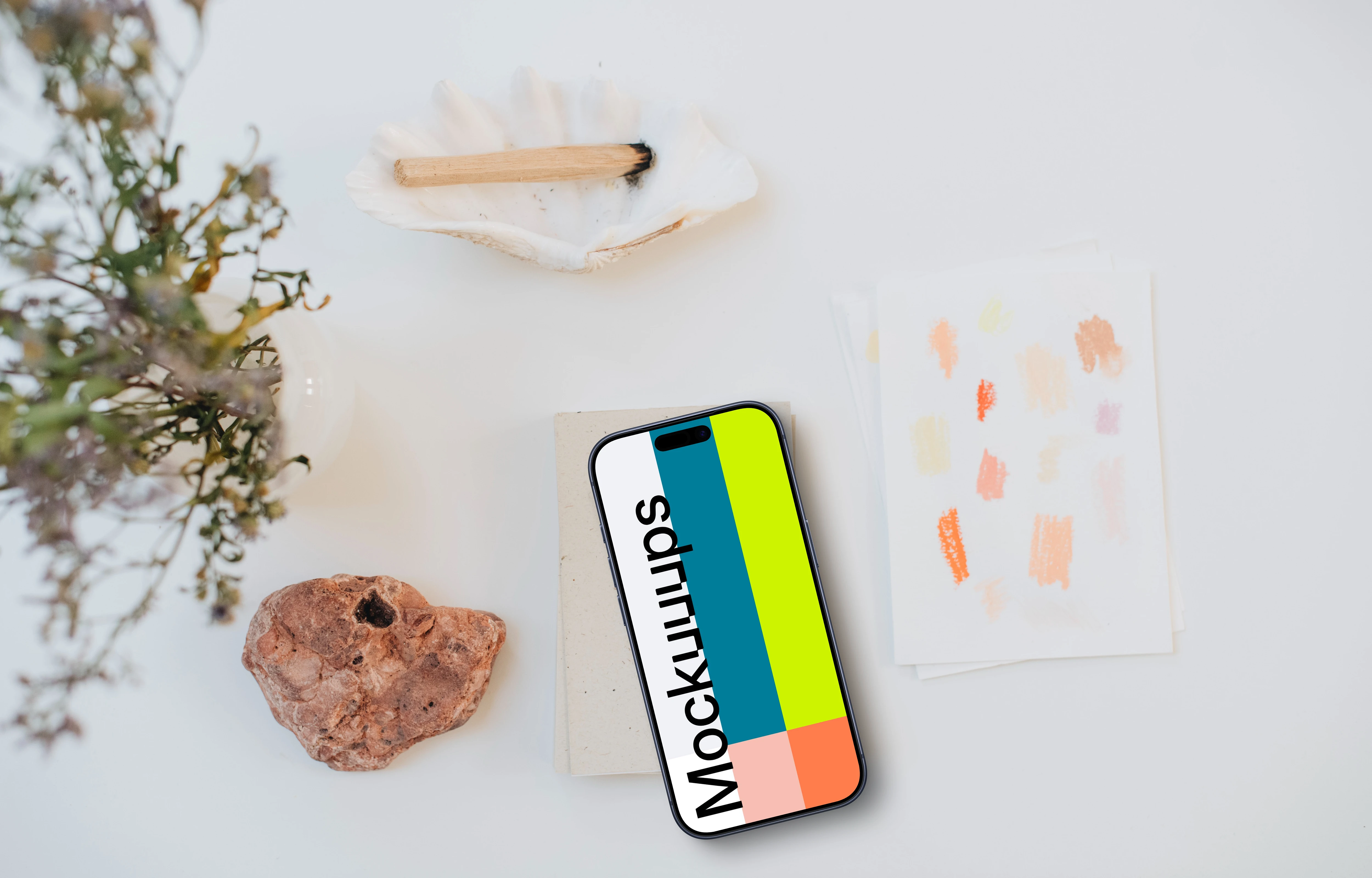 Mindful art scene including an iPhone mockup